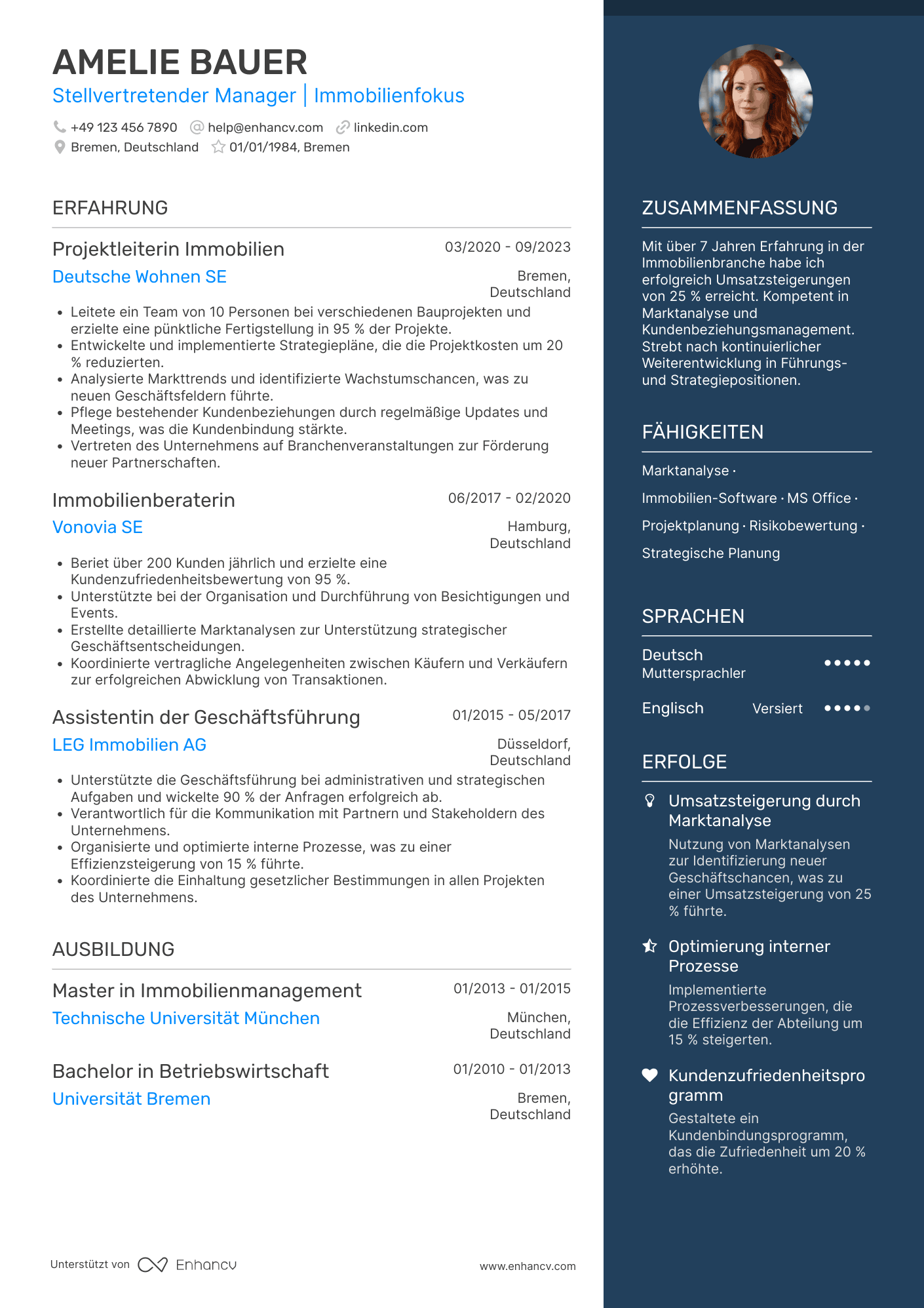 Lebenslauf in Stellvertretender Manager in der Immobilienbranche Resume Example