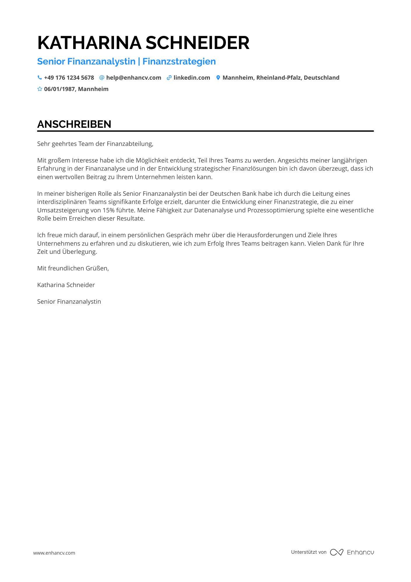 Senior Akademiker in der Finanzbranche Resume Example