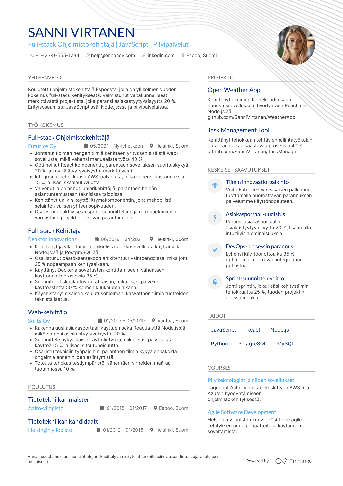 Ansioluettelo Ohjelmistokehittäjä Full stack Resume Example