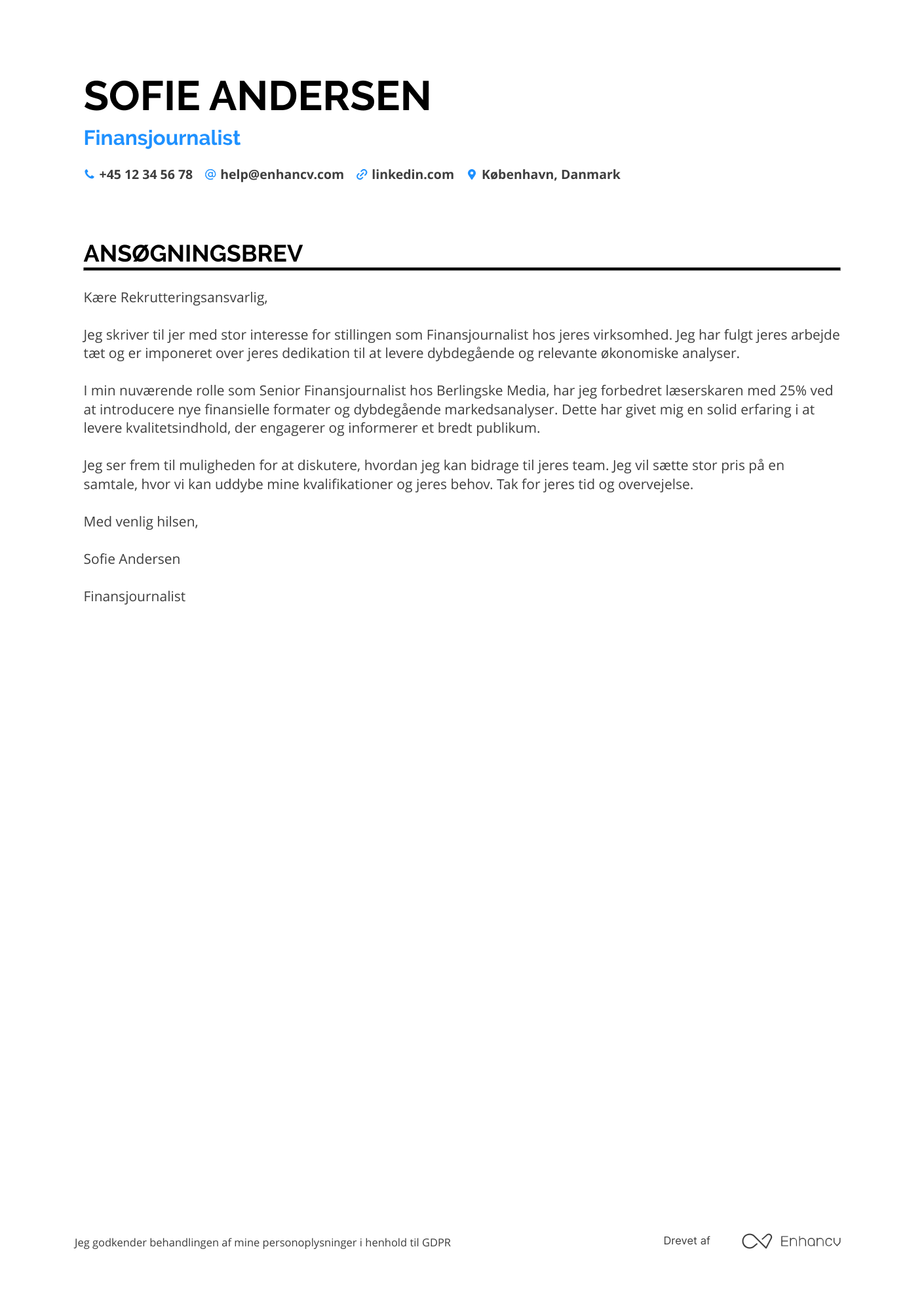 Ansøgningsbrev til Finansjournalist Resume Example