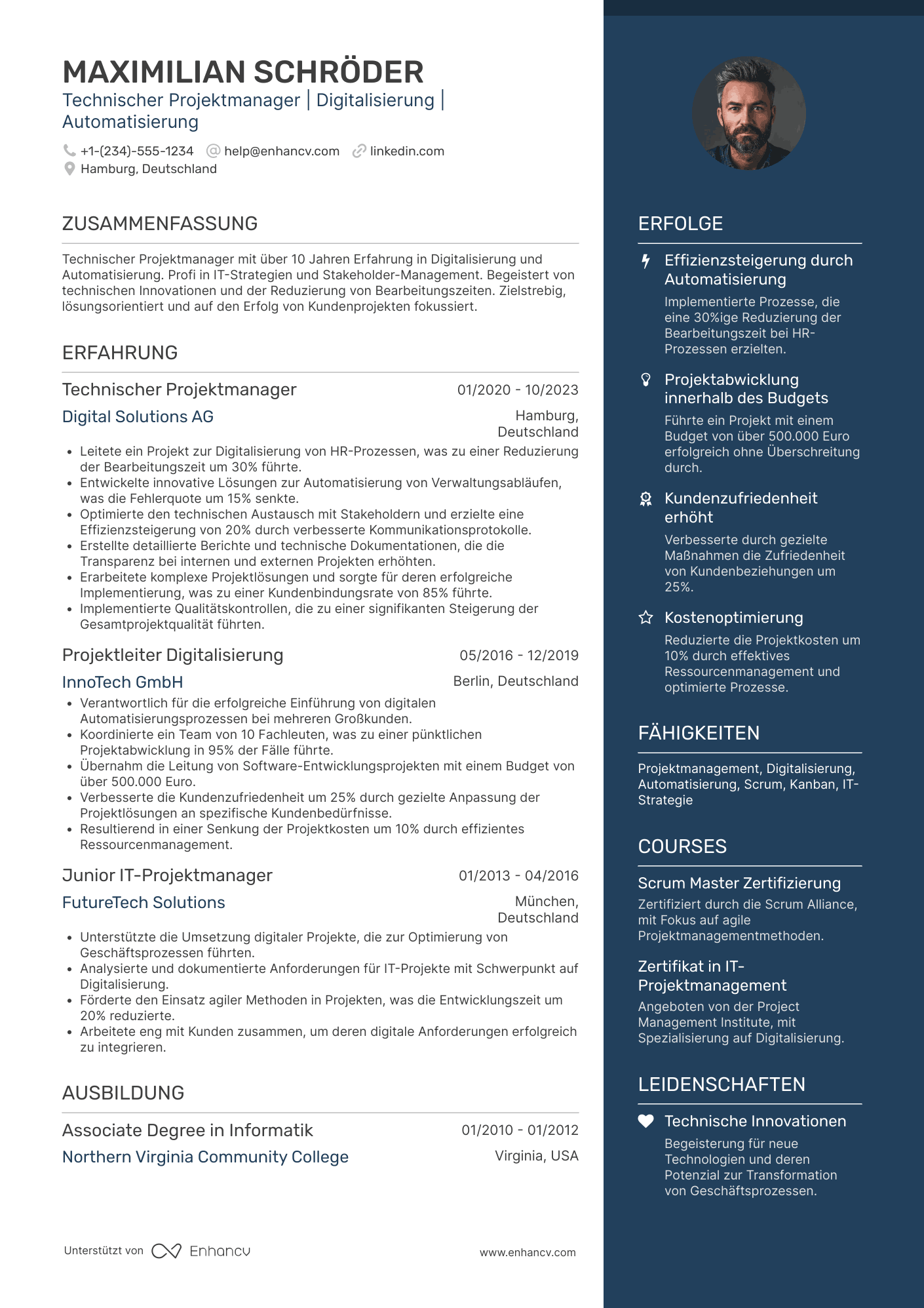 Lebenslauf technischer Projektmanager Resume Example