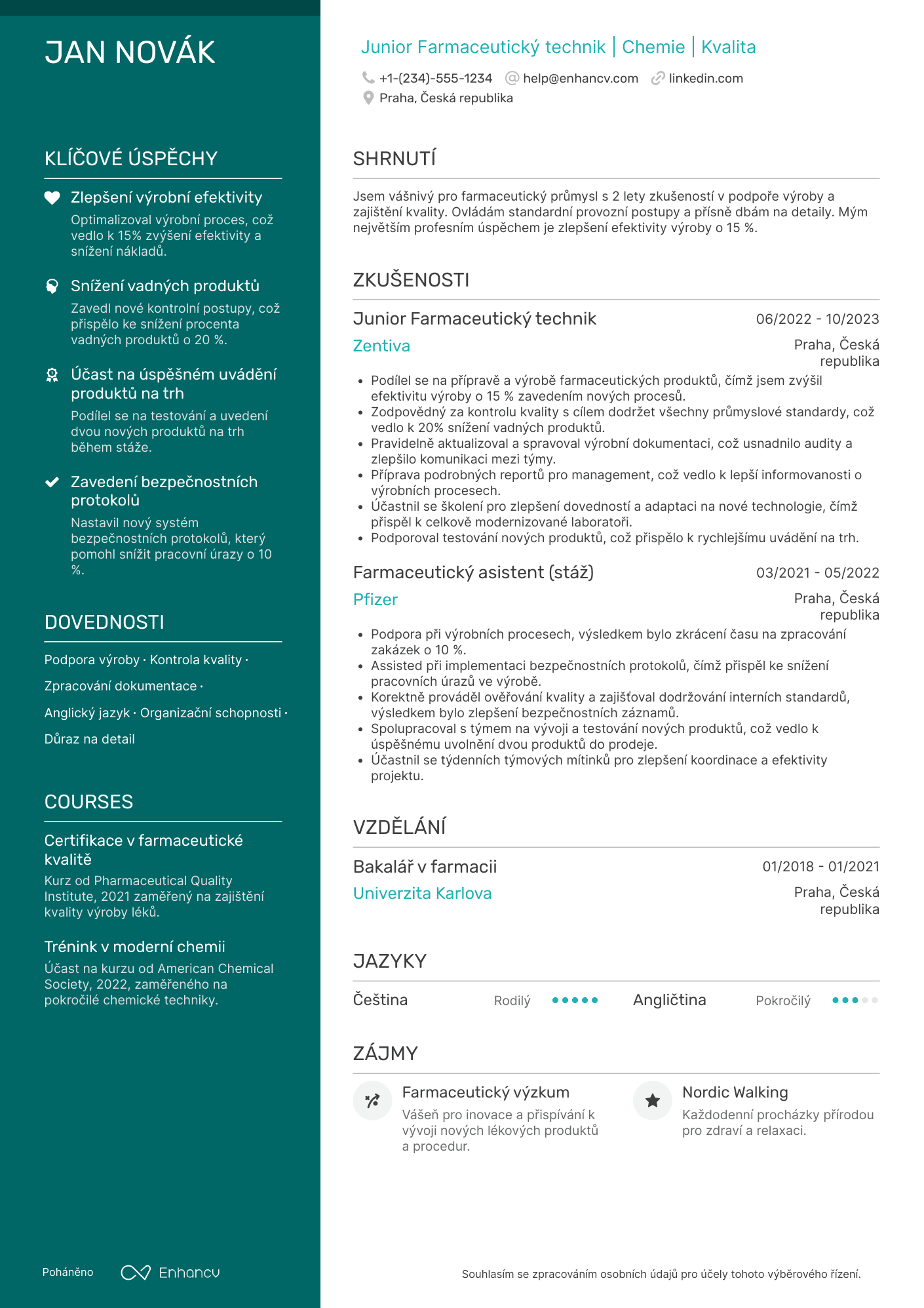Životopis pro Junior Farmaceutický technik Resume Example