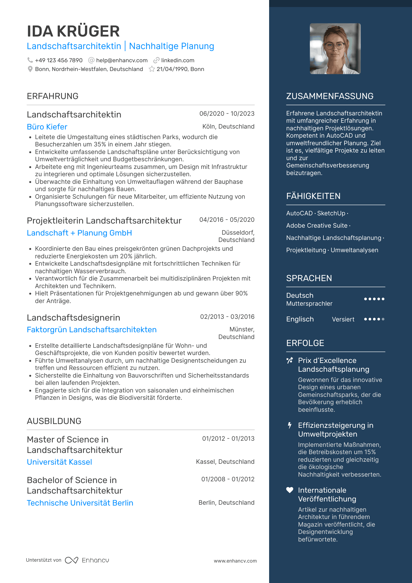 Lebenslauf als Landschaftsarchitekt Resume Example