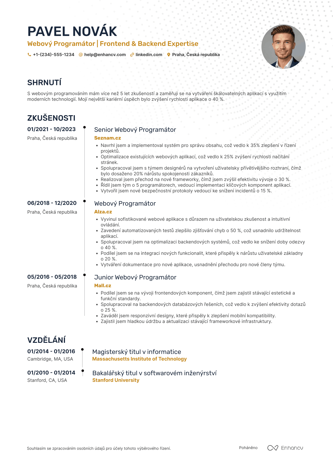 Životopis pro Webový Programátor Resume Example