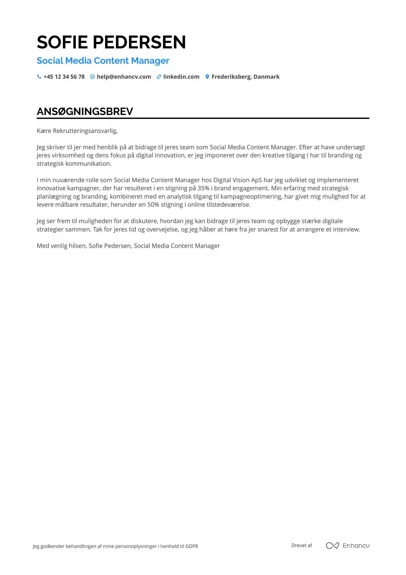 Ansøgningsbrev til Social Media Content Manager Resume Example