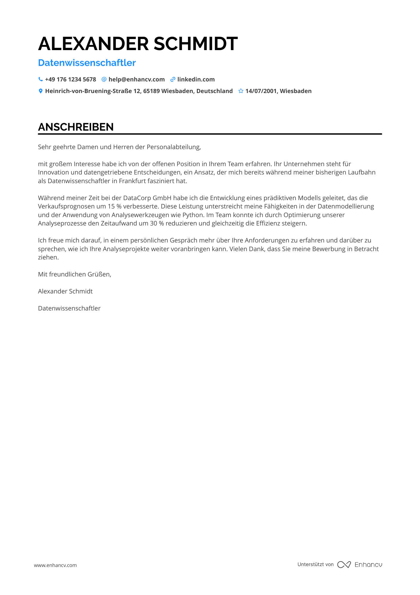 Datenwissenschaftler mit mittlerer Erfahrung Resume Example