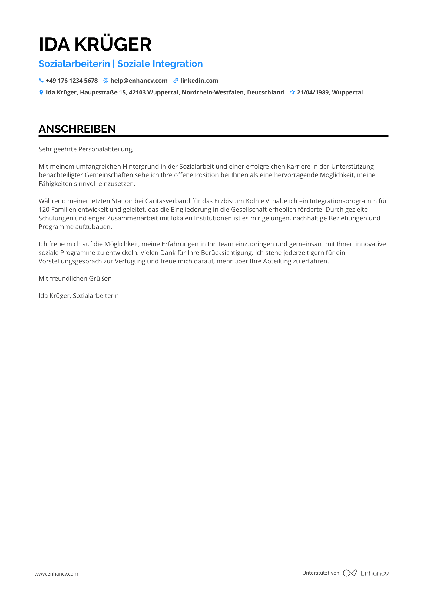 Sozialarbeiter in der Non Profit Organisation Resume Example