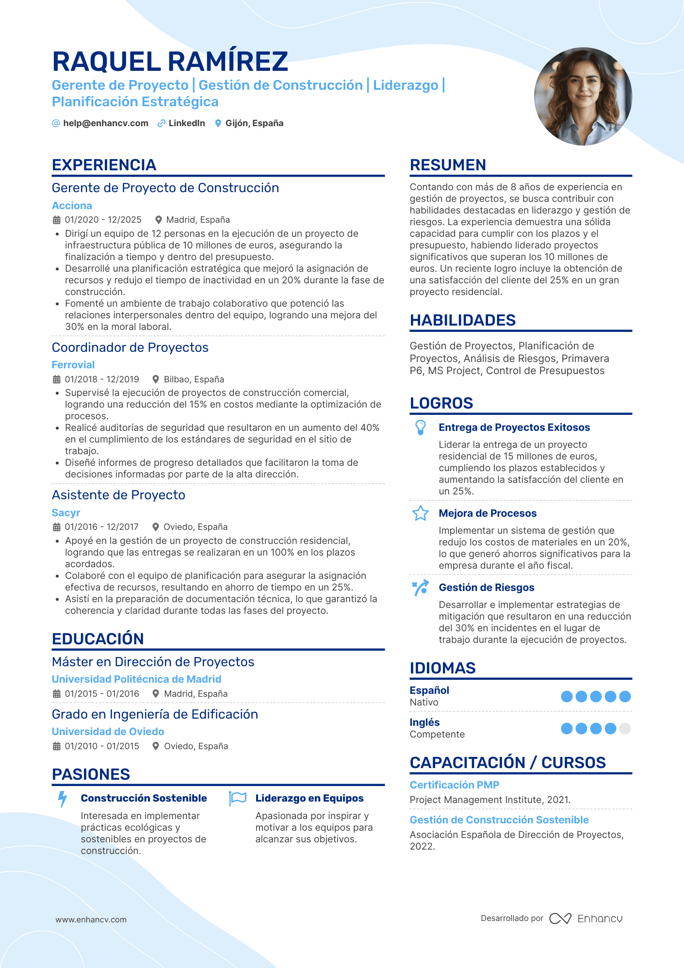 Gerente de Proyecto de Construcción Resume Example