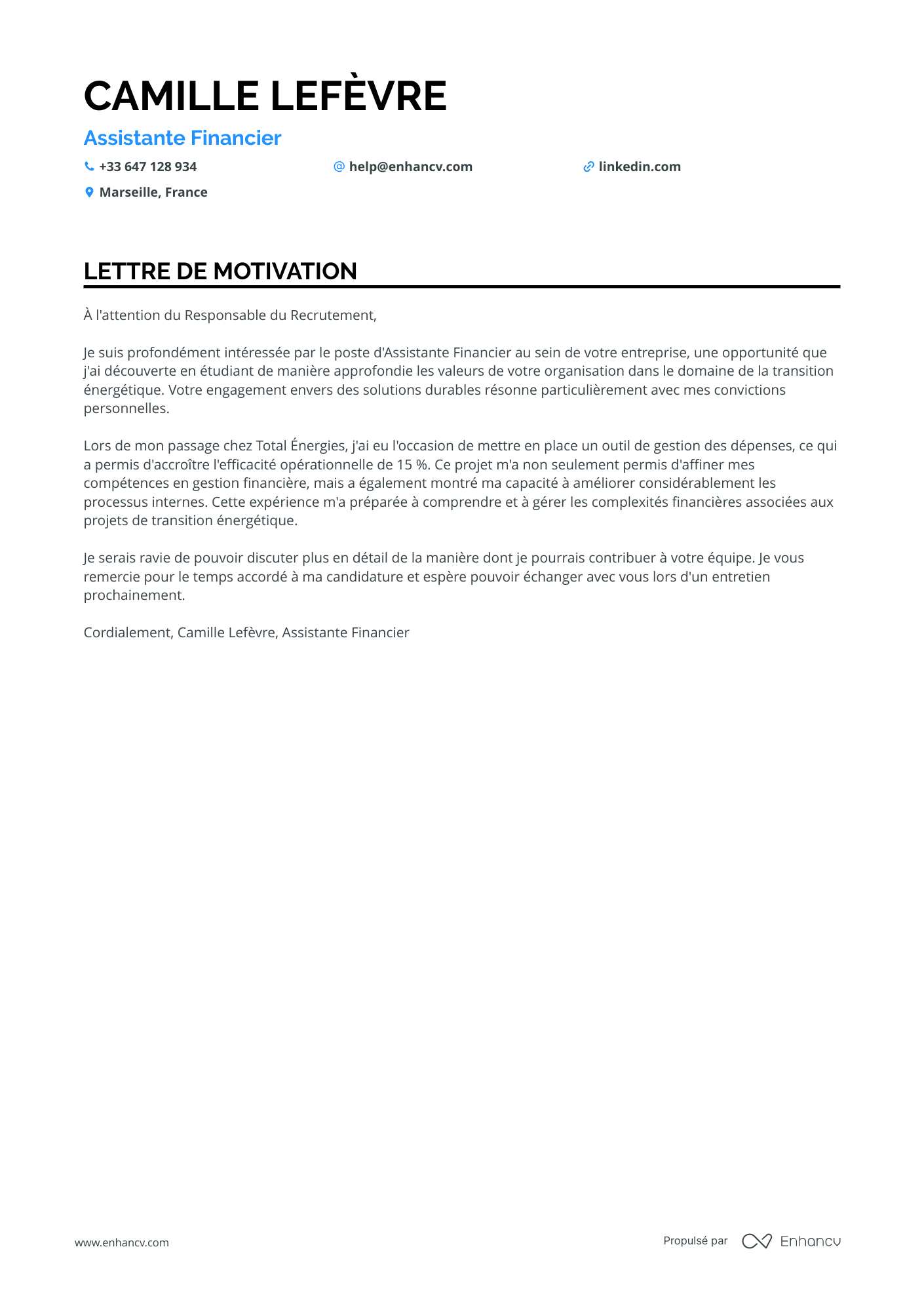 Assistant Financier Resume Example