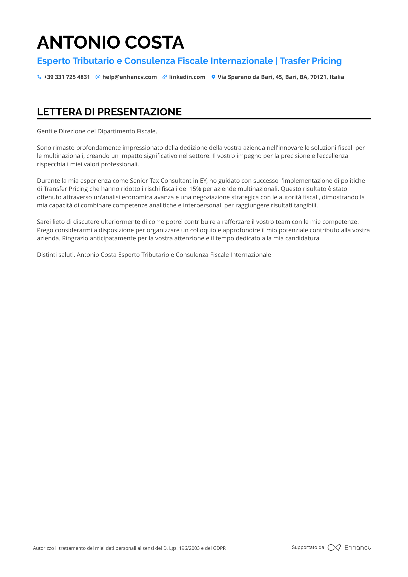 Avvocato Esperto in Diritto Immobiliare Resume Example