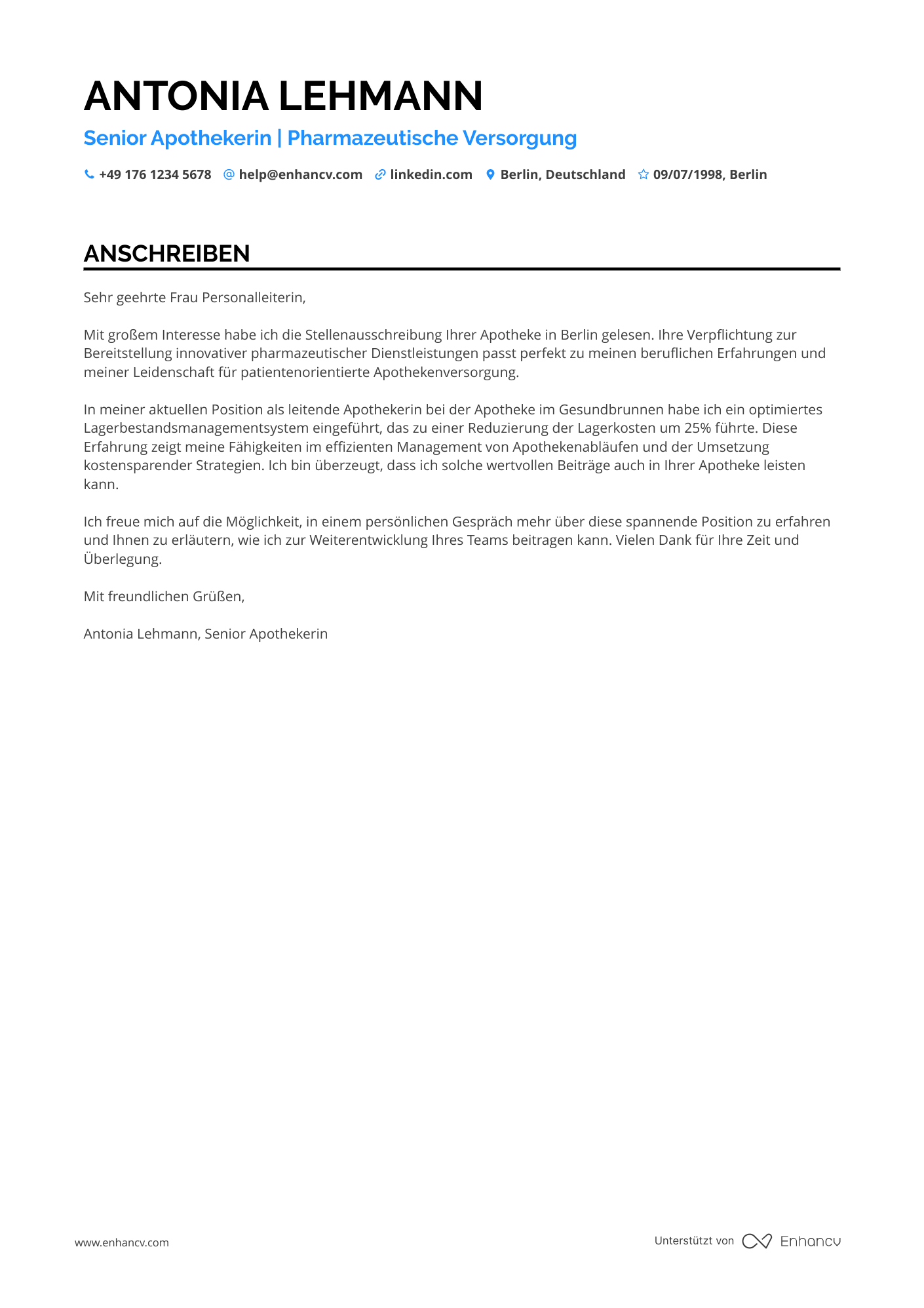 Senior Apotheker Resume Example