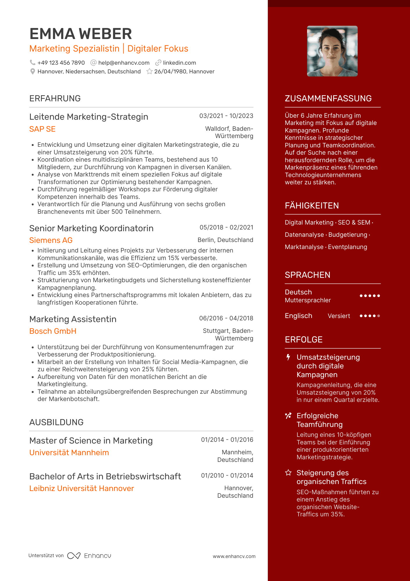Lebenslauf als Stellvertretender Manager für Marketing Resume Example