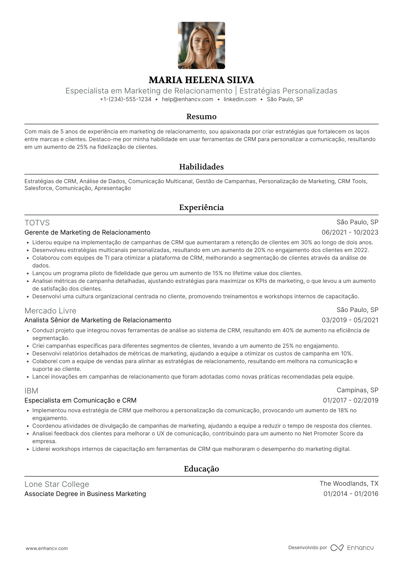 Currículo marketing de relacionamento Resume Example