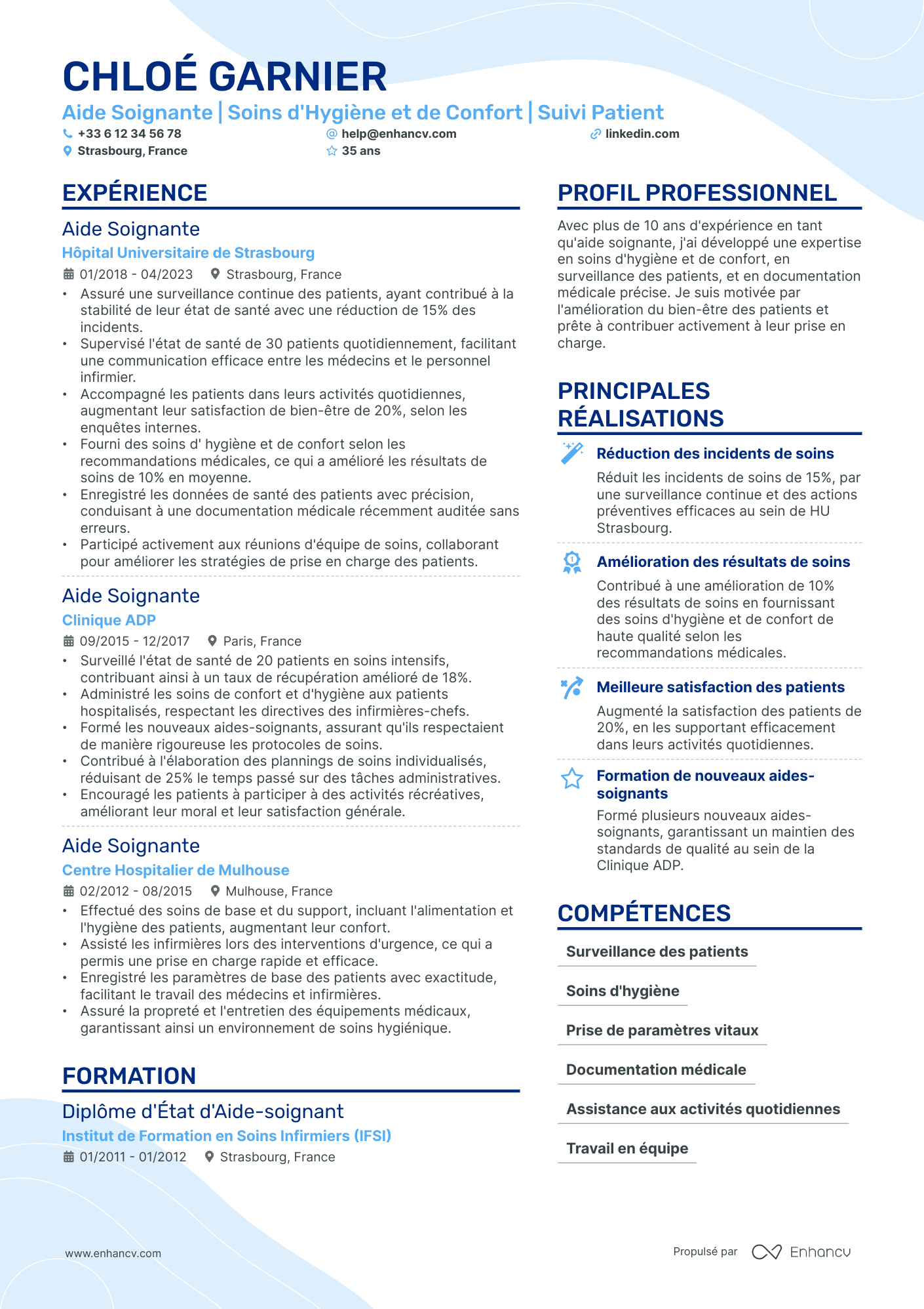 CV d’aide soignante à l’hôpital (exemple) Resume Example