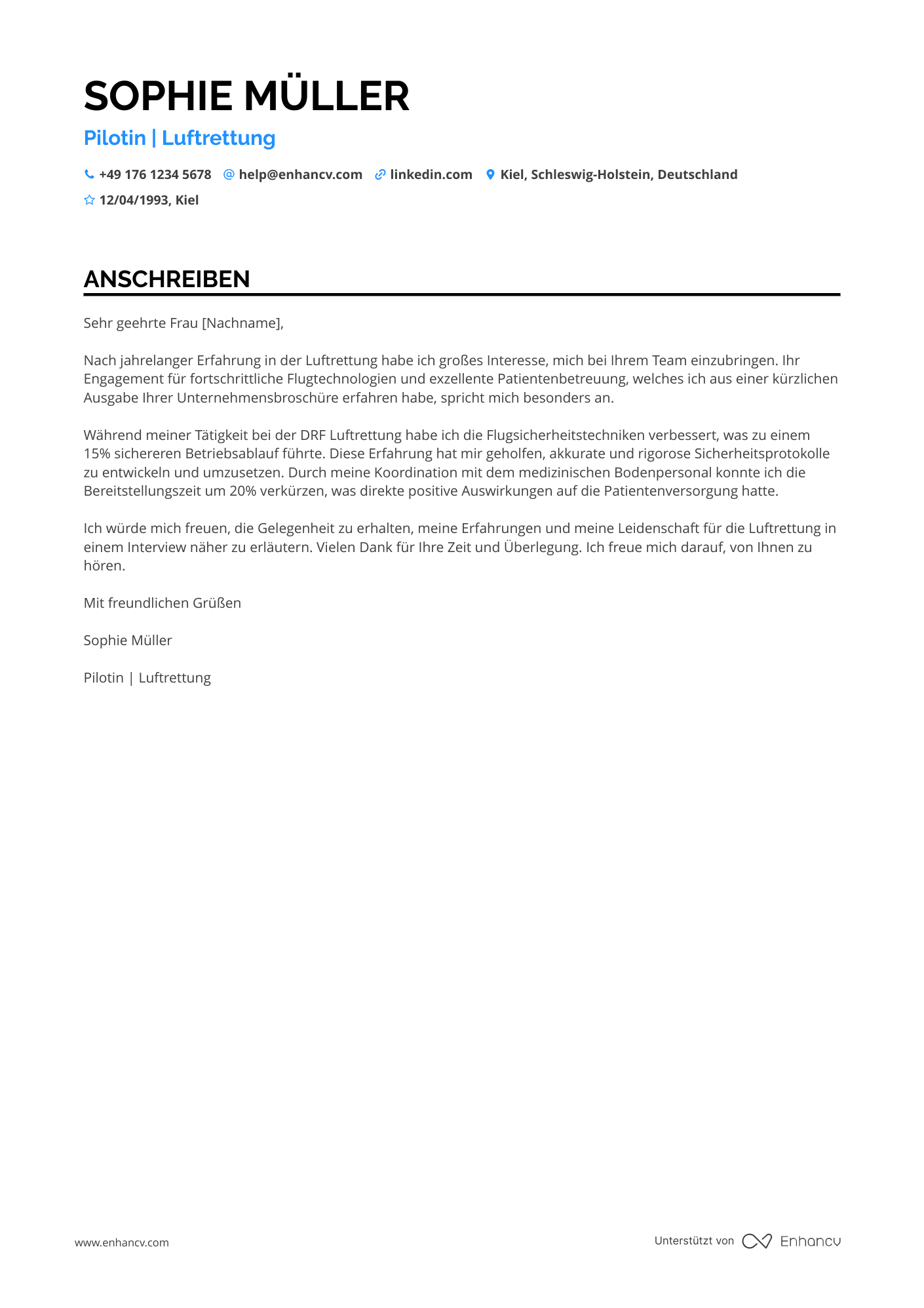 Pilot für Rettungsdienste Resume Example