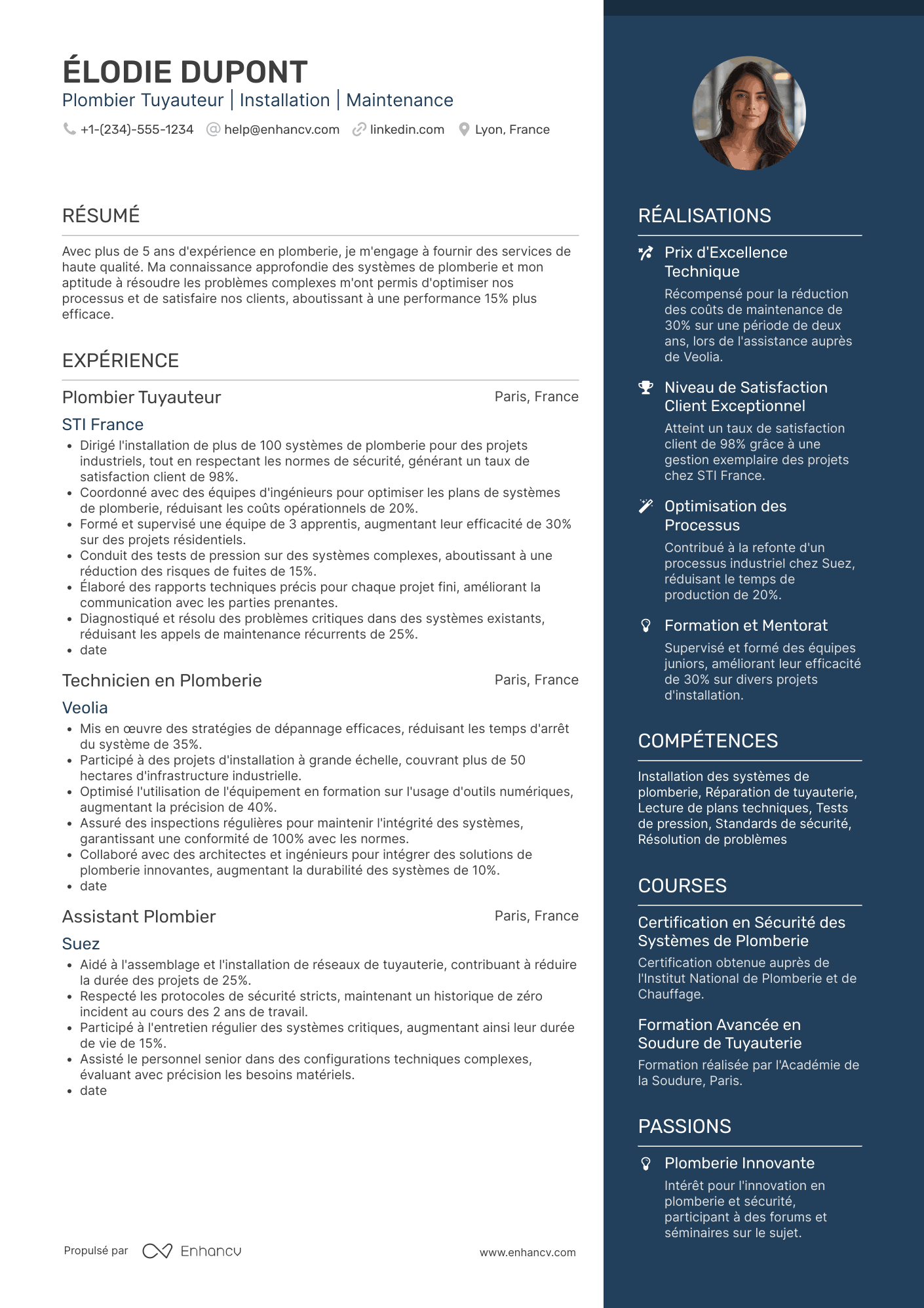 Exemple de CV de plombier tuyauteur Resume Example