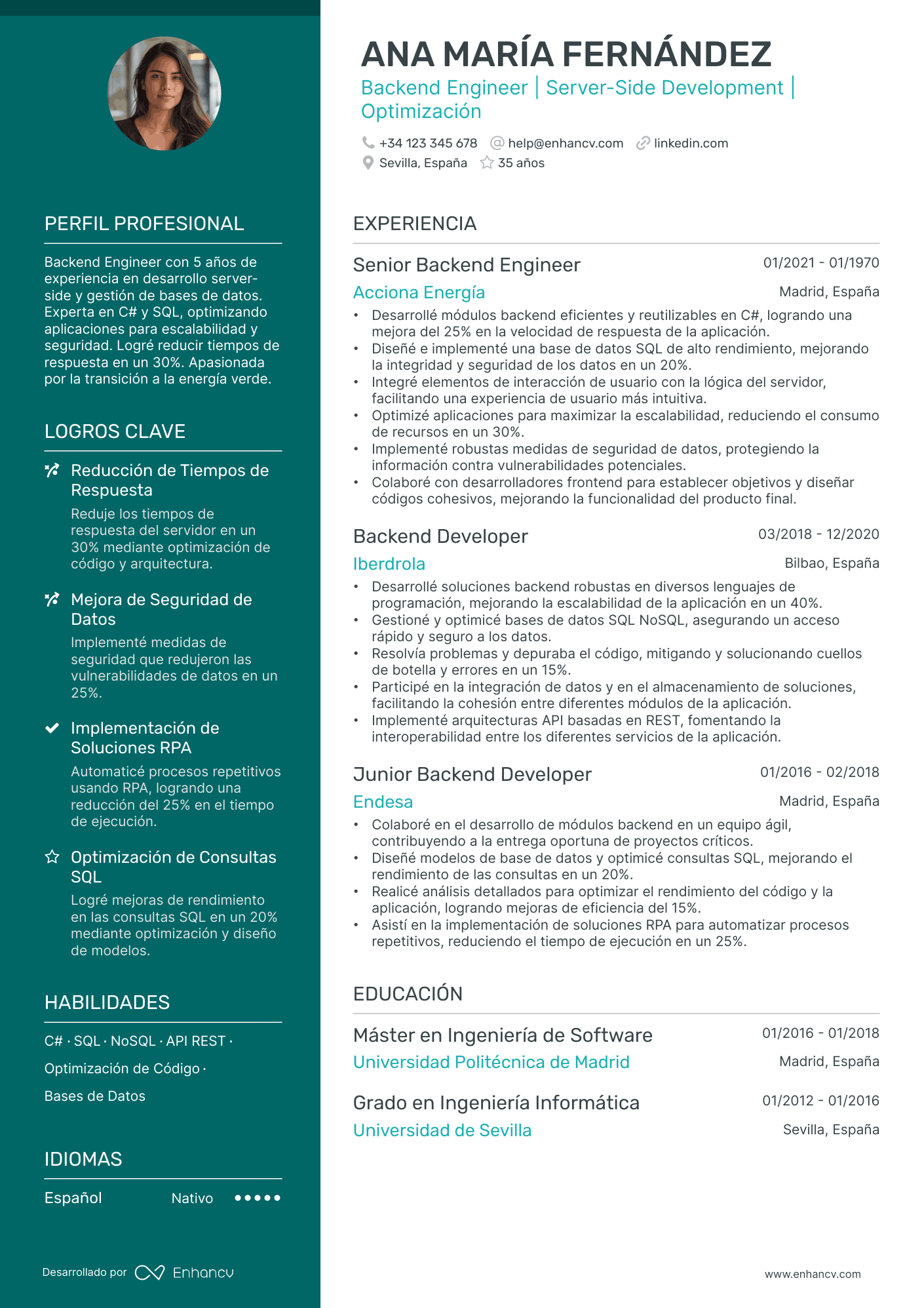 Programador Back End Resume Example