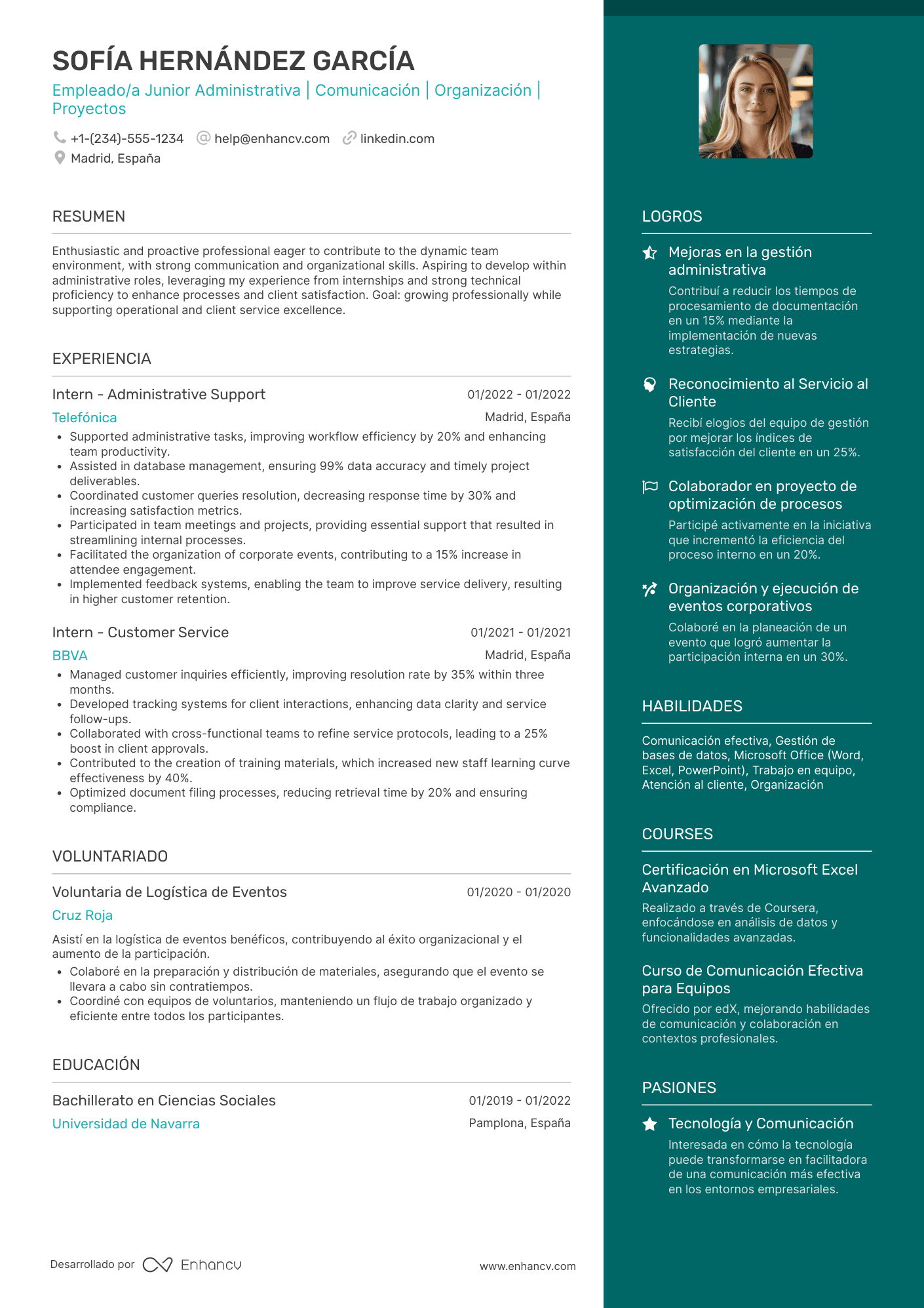 CV con poca experiencia laboral Resume Example
