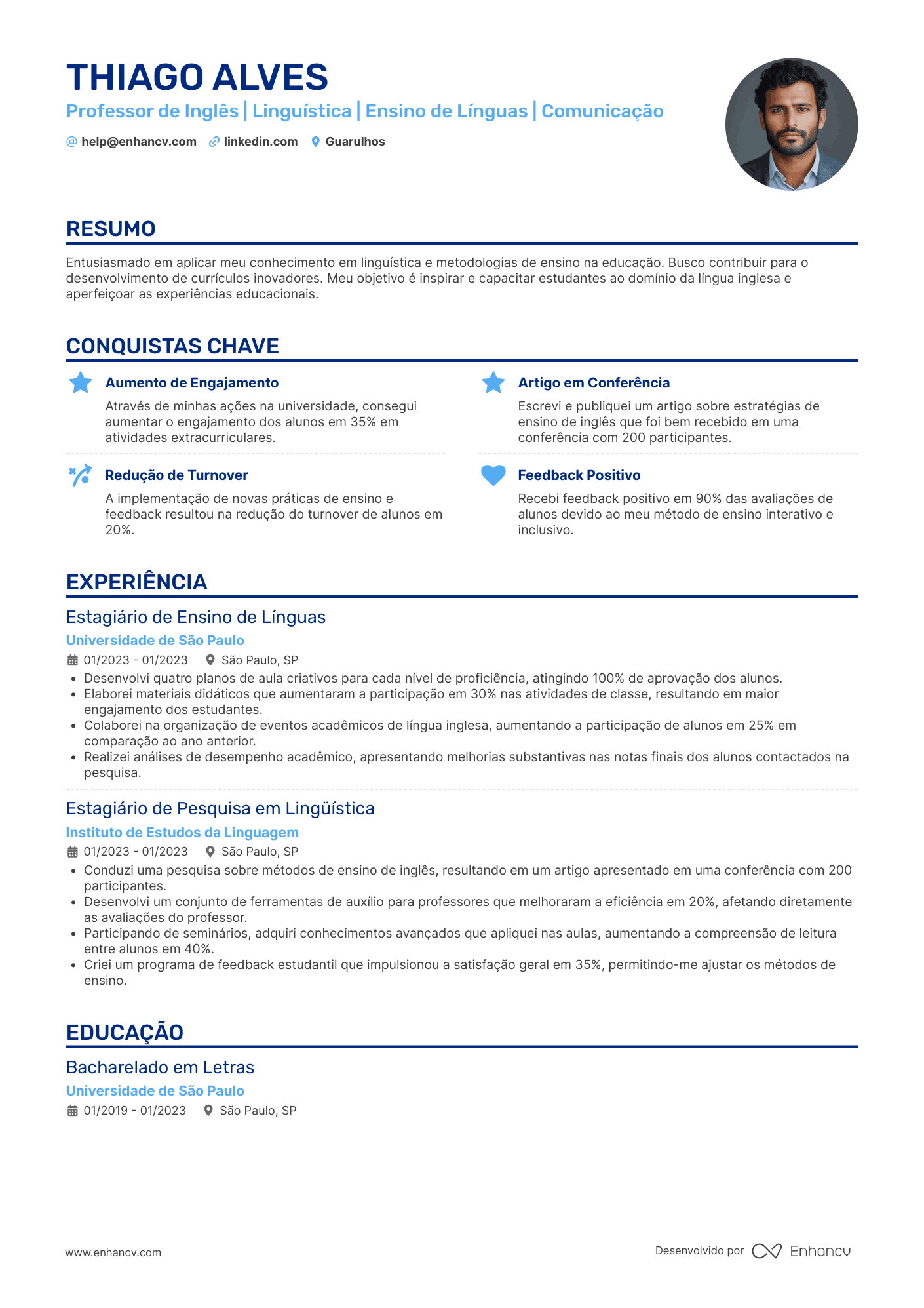 Professor de Inglês Resume Example