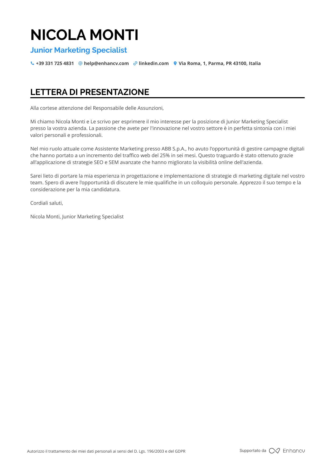 Marketing Junior Resume Example