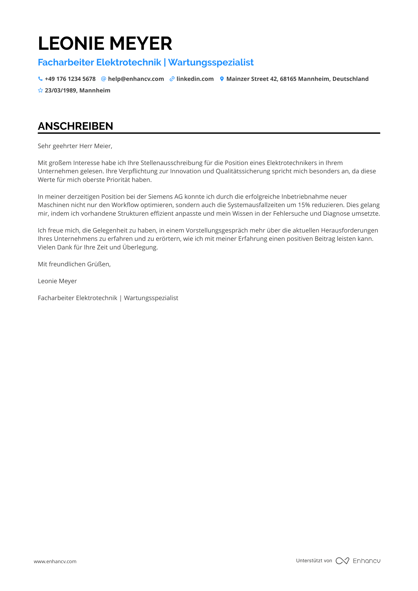 Elektriker Auszubildender Resume Example