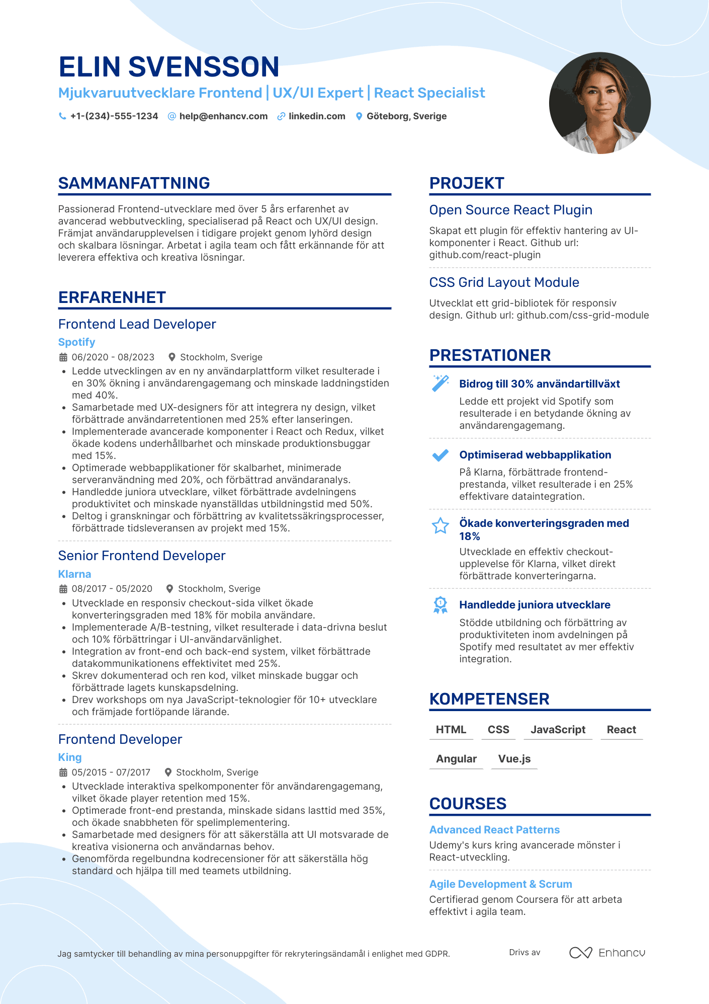 CV för Mjukvaruutvecklare Frontend Resume Example