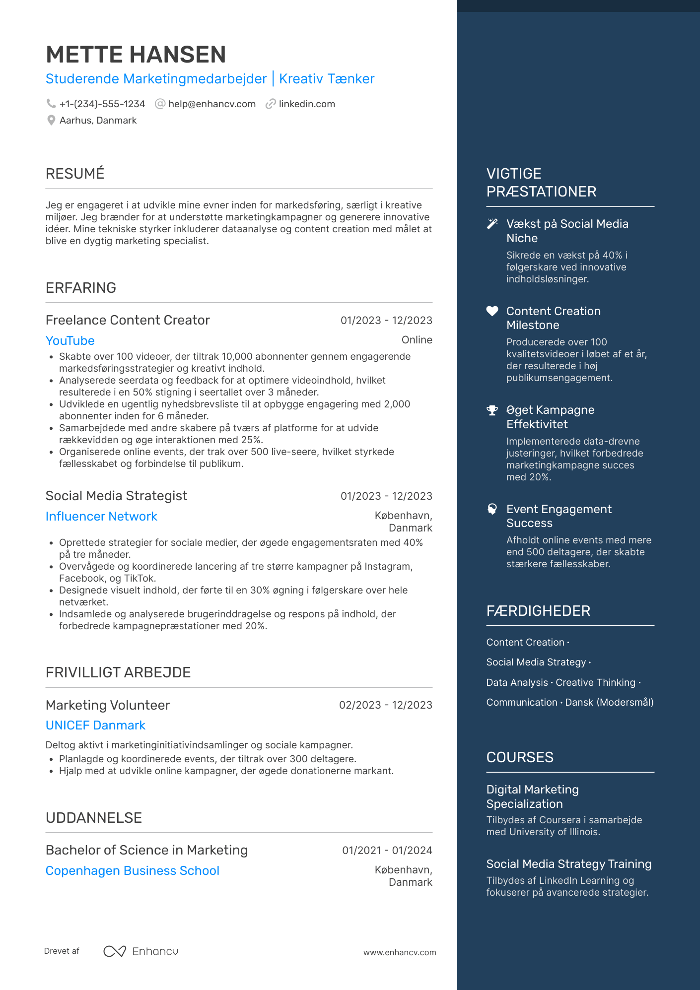 CV til Studerende Marketingmedarbejder Resume Example