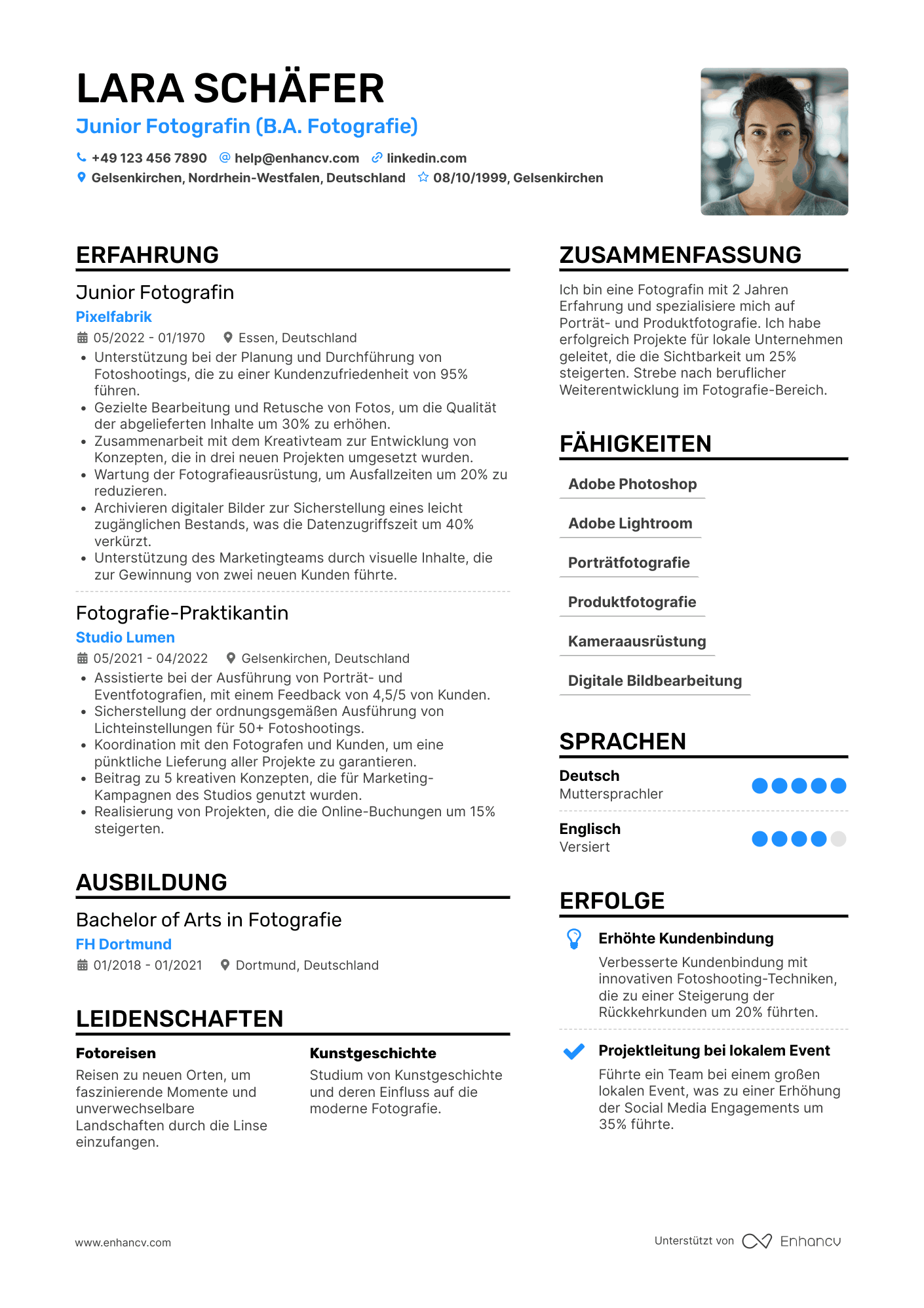 Lebenslauf als Junior Fotograf Resume Example