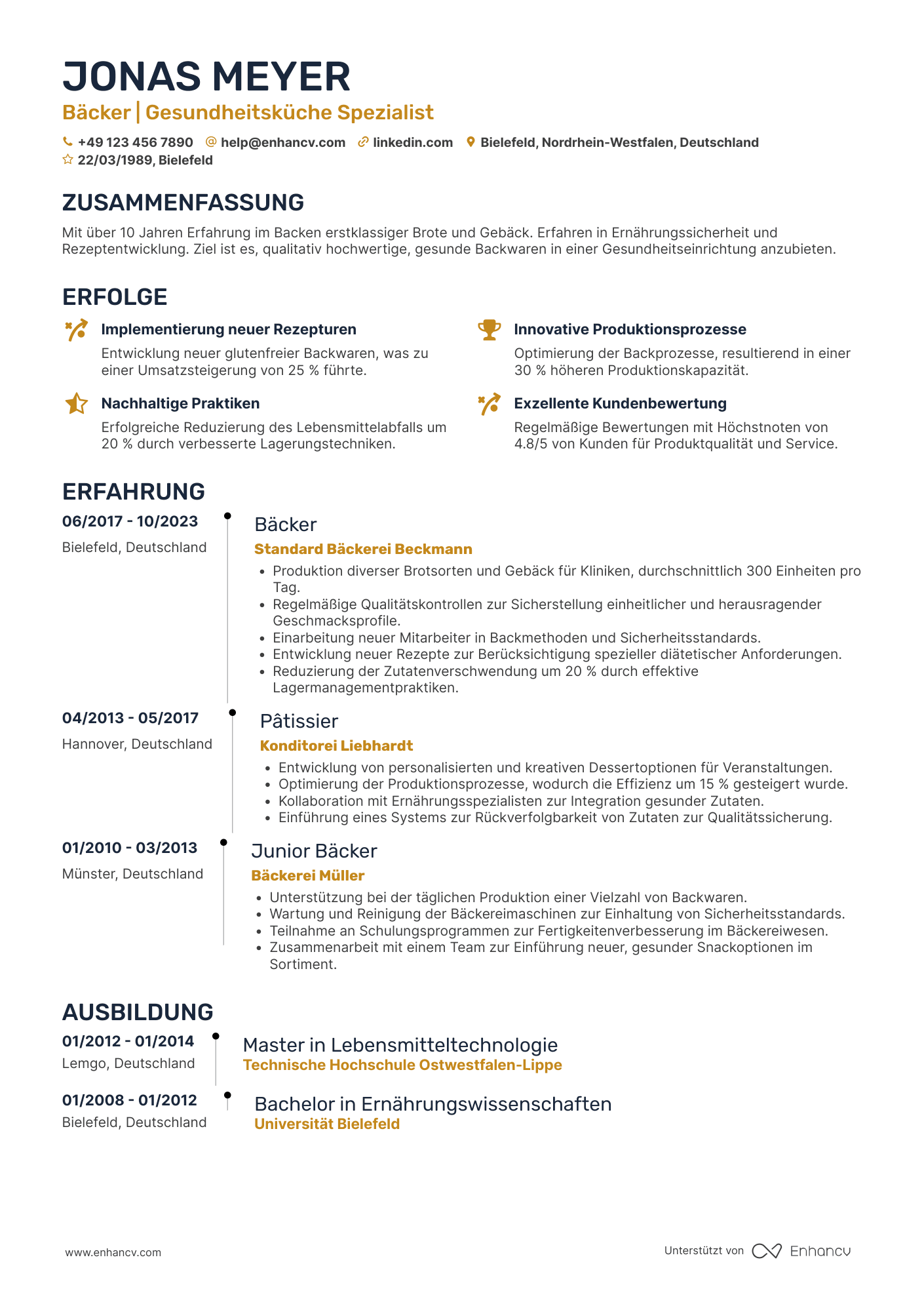 Lebenslauf in Krankenhaus Bäcker Resume Example