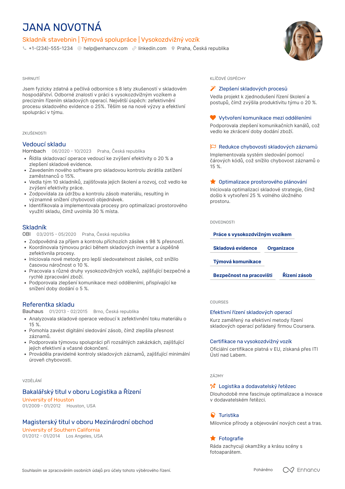 Životopis pro Skladník Stavebnin Resume Example