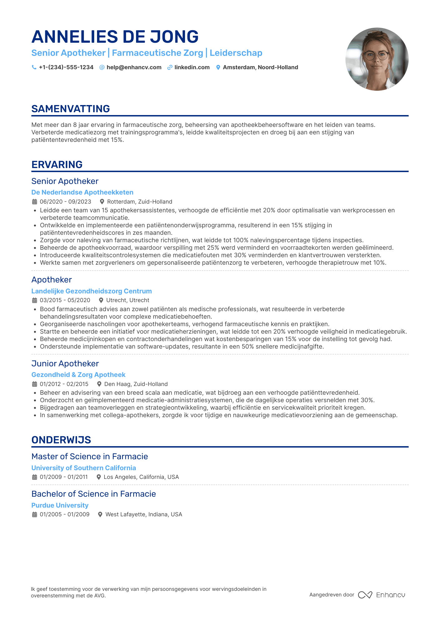CV voor Senior Apotheker Resume Example