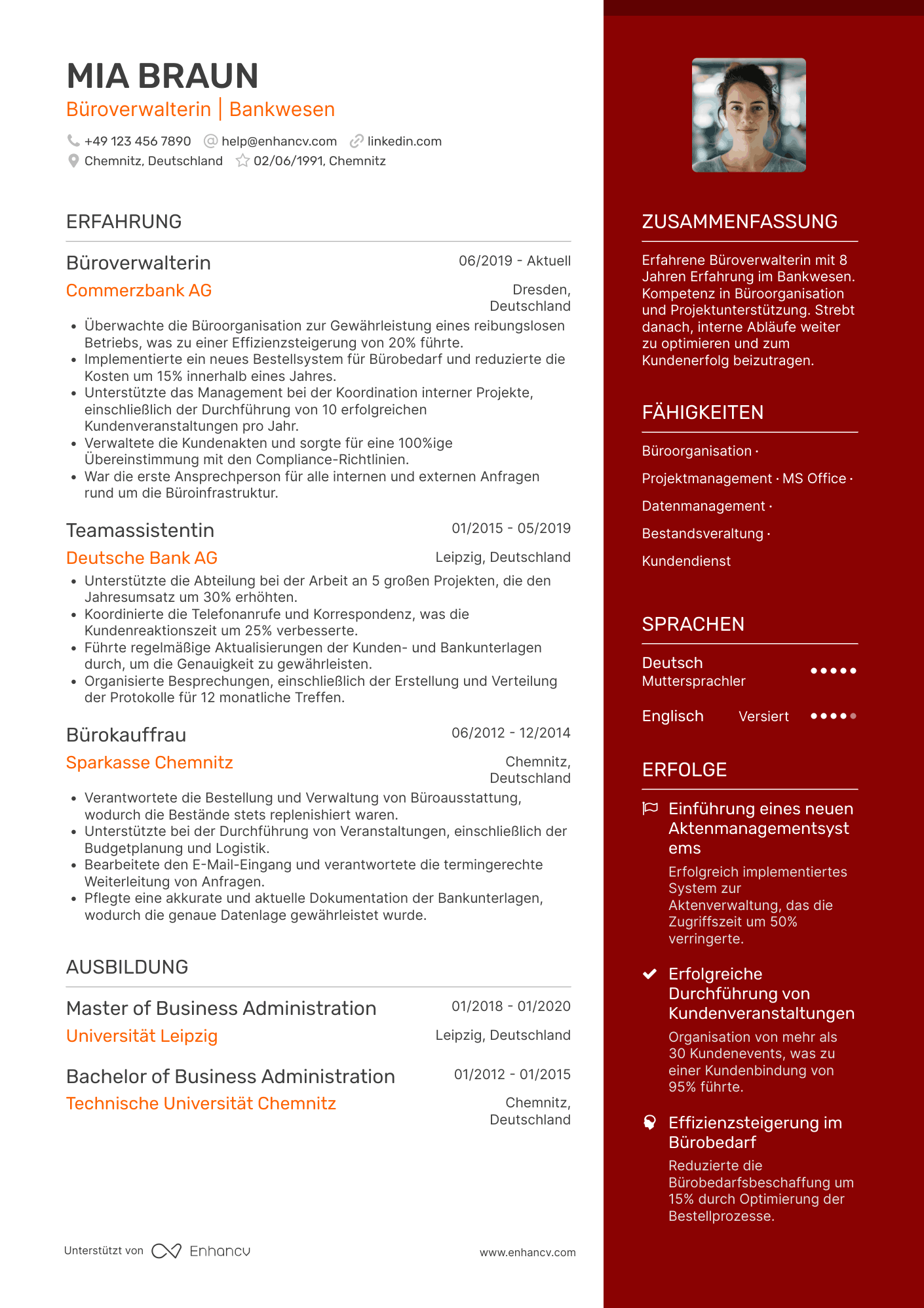 Lebenslauf in Büroverwalter für Bankwesen Resume Example