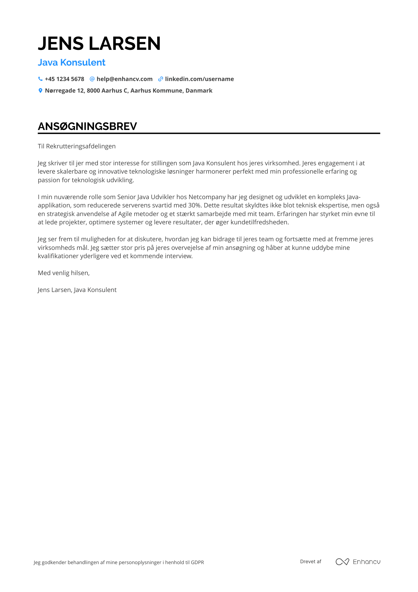 Ansøgningsbrev til Java Konsulent Resume Example
