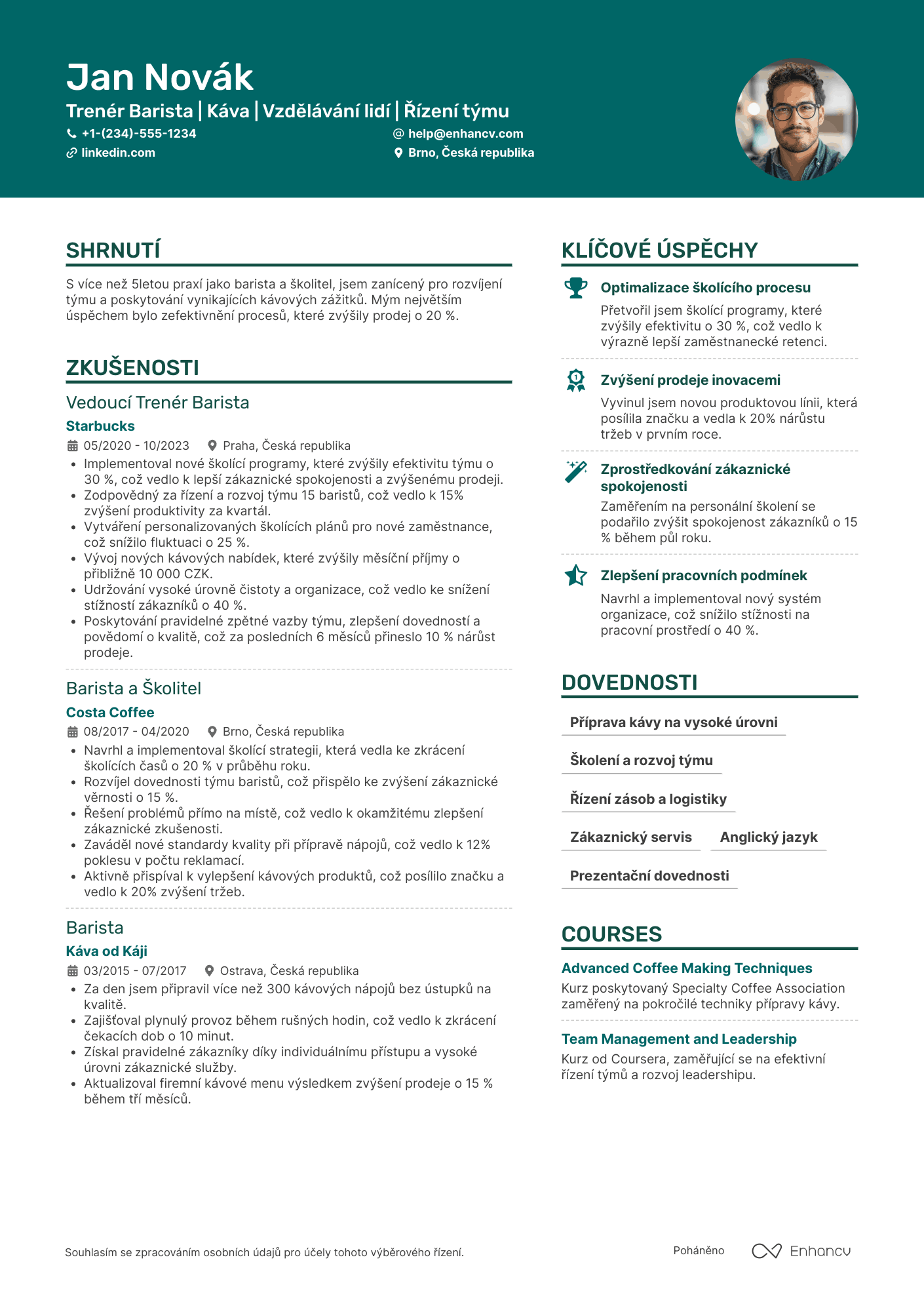 Životopis pro Trenér Barista Resume Example