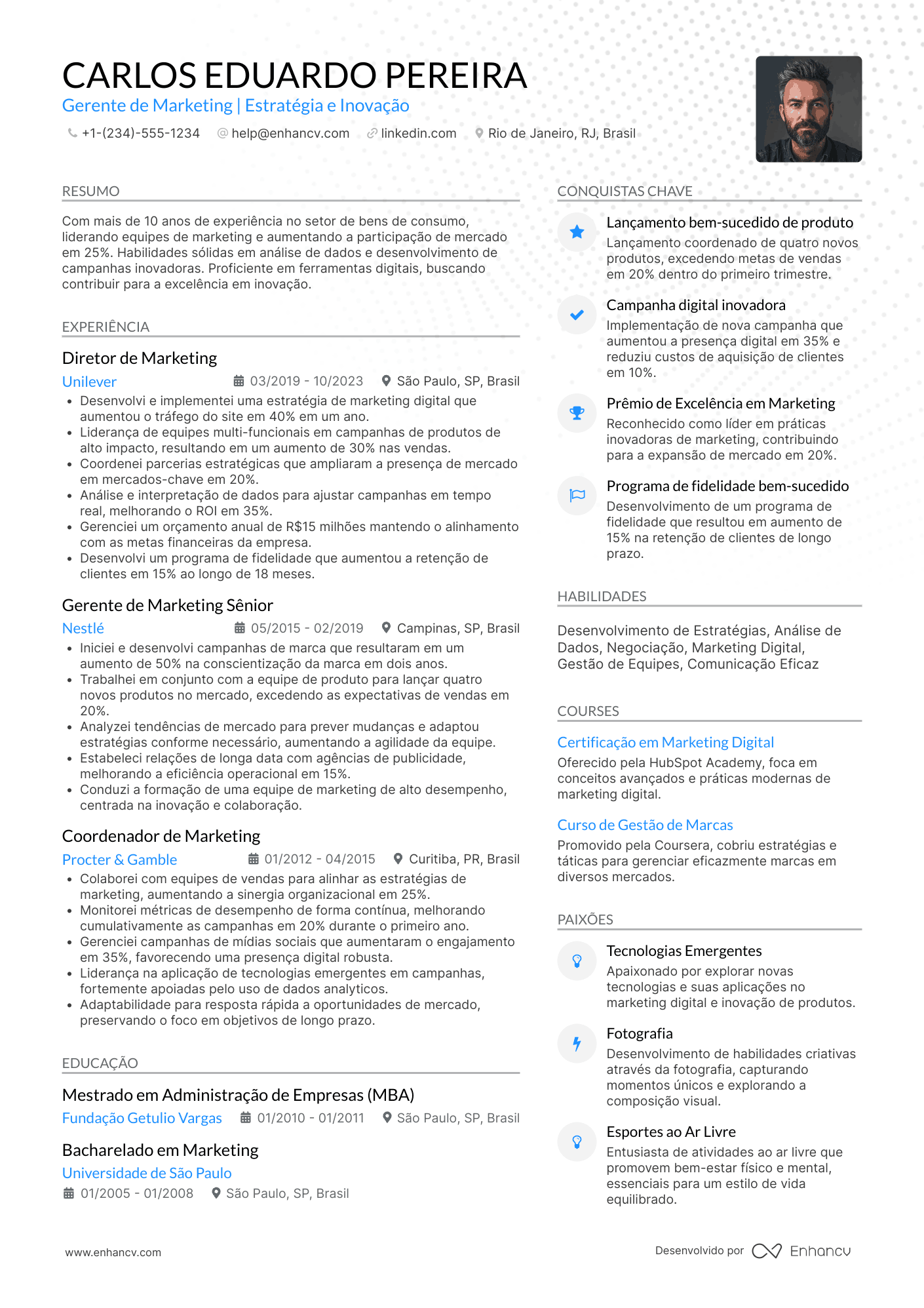 Currículo de gerente de marketing Resume Example
