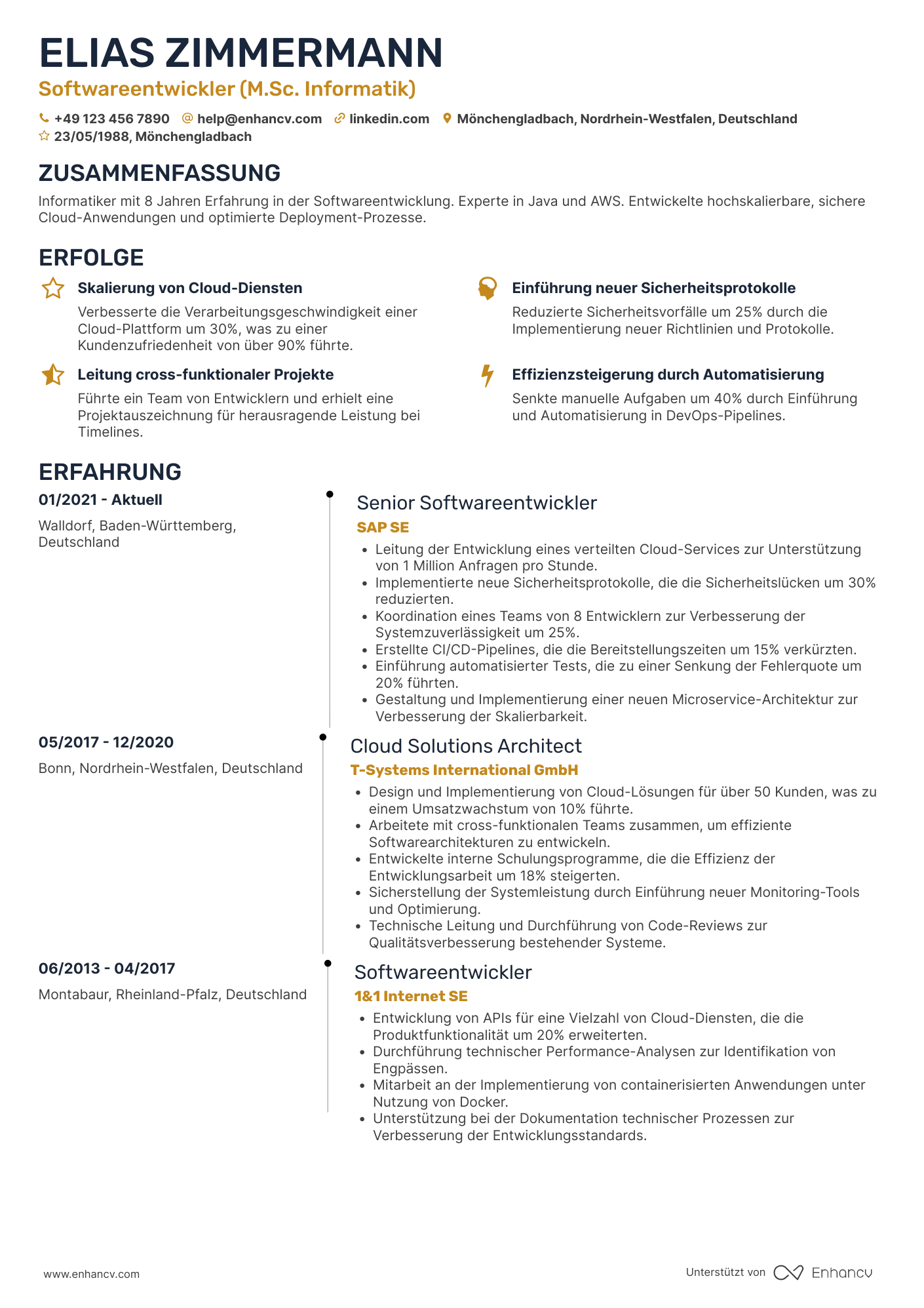 Lebenslauf als Softwareentwickler für Cloud Dienste Resume Example
