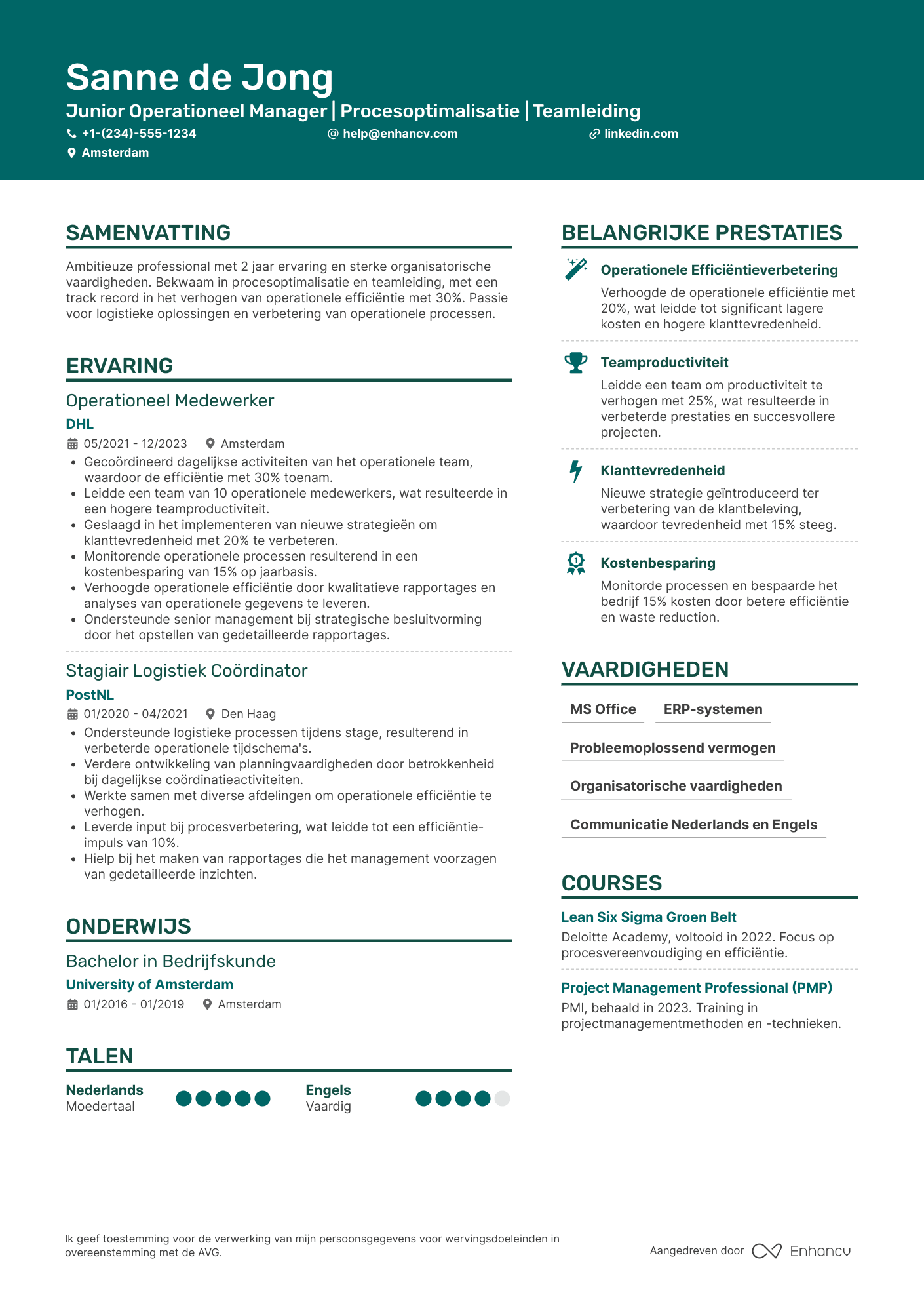CV voor Junior Operationeel Manager Resume Example