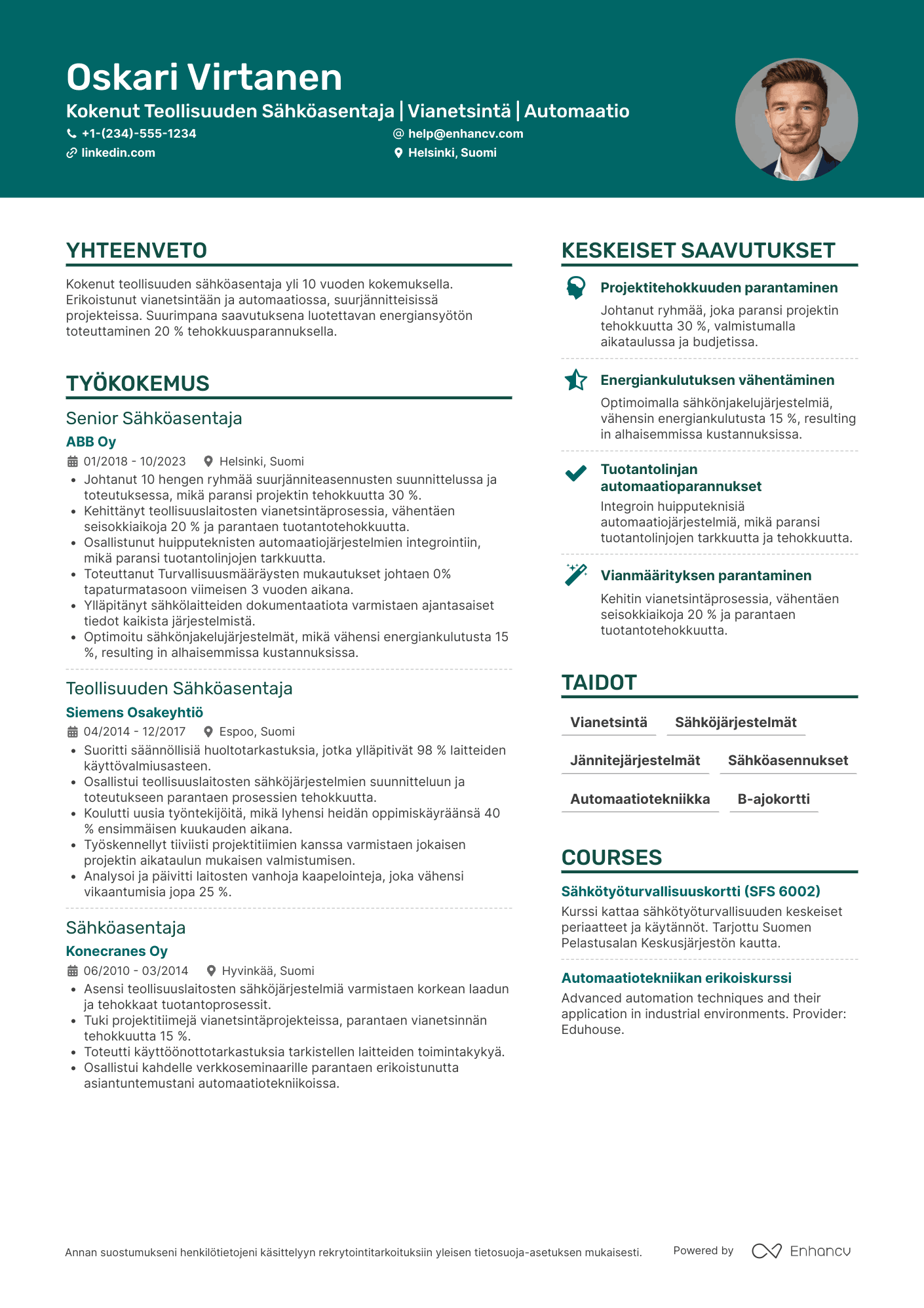 Ansioluettelo Teollisuuden sähköasentaja Resume Example