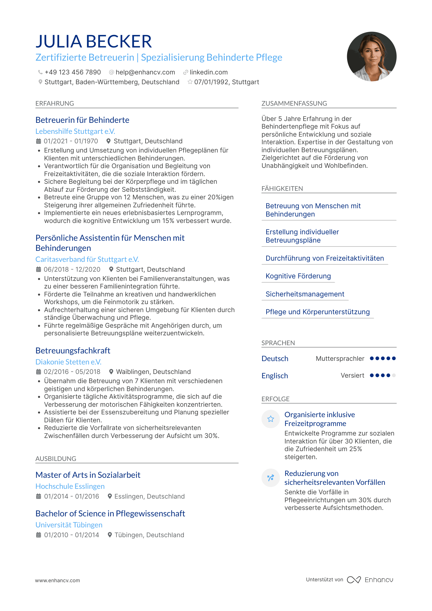 Lebenslauf als Babysitter für Behinderte Resume Example