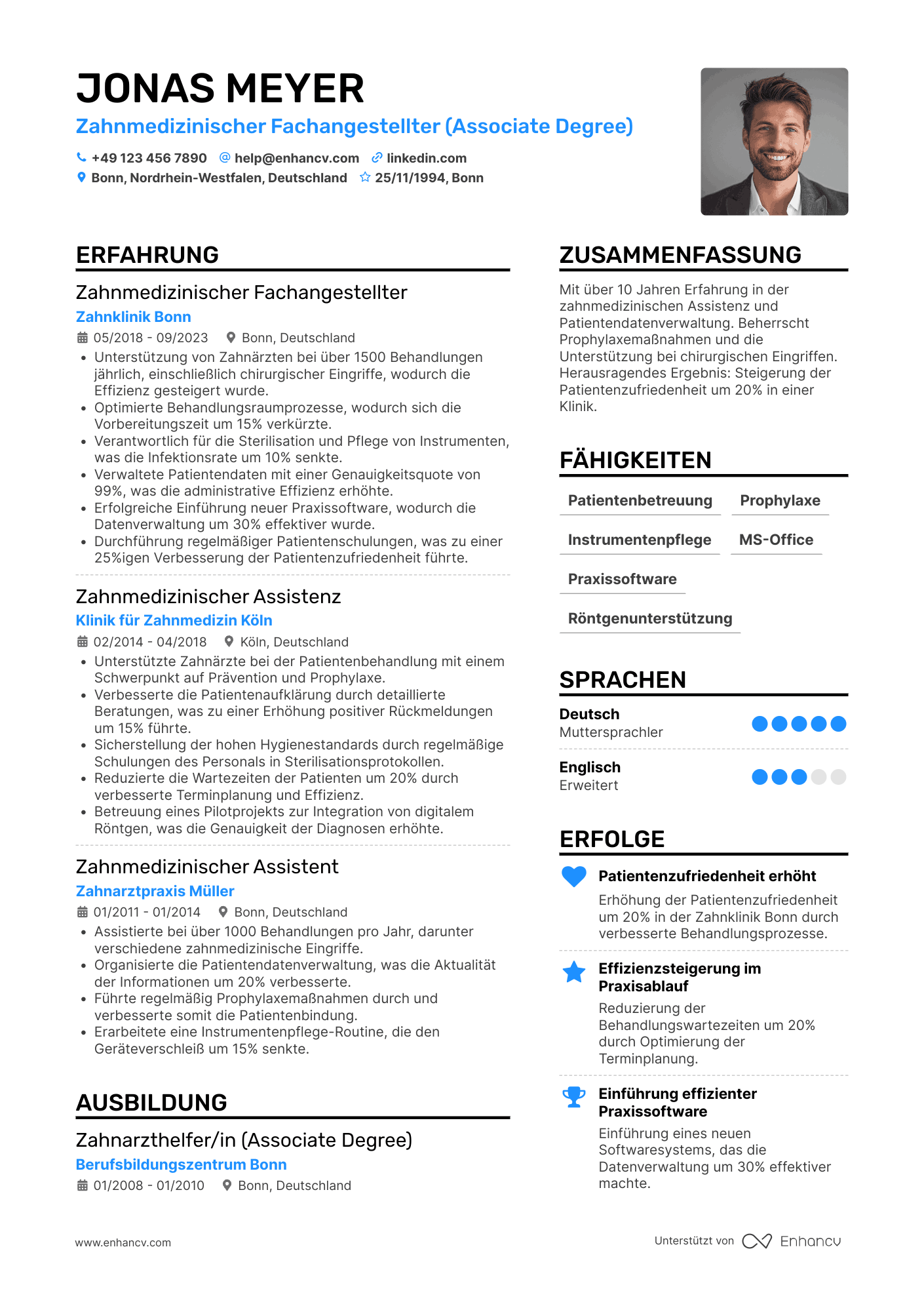 Lebenslauf in Zahnarzthelferin in der Universitätsklinik Resume Example