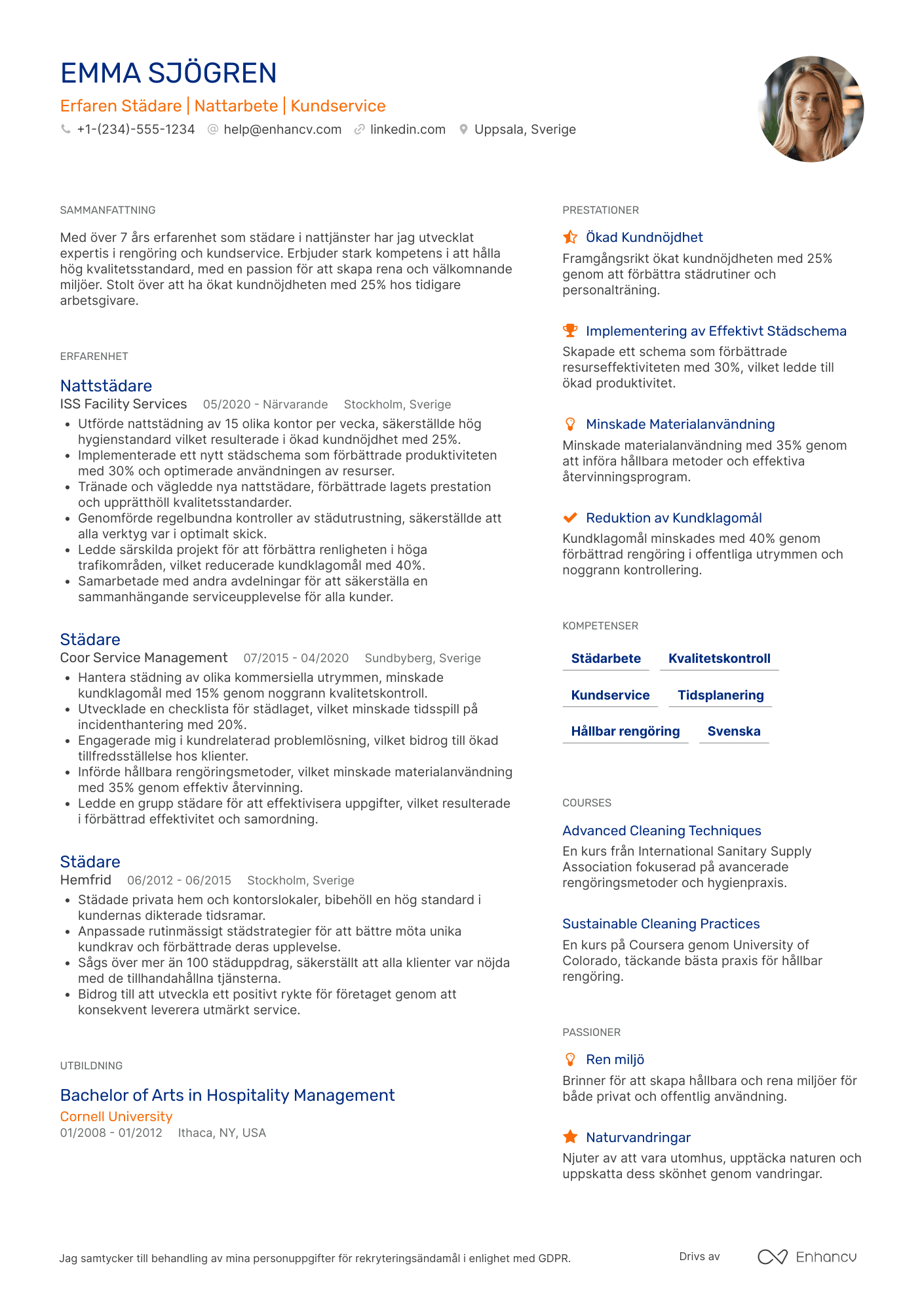 CV för Natt Städare Resume Example