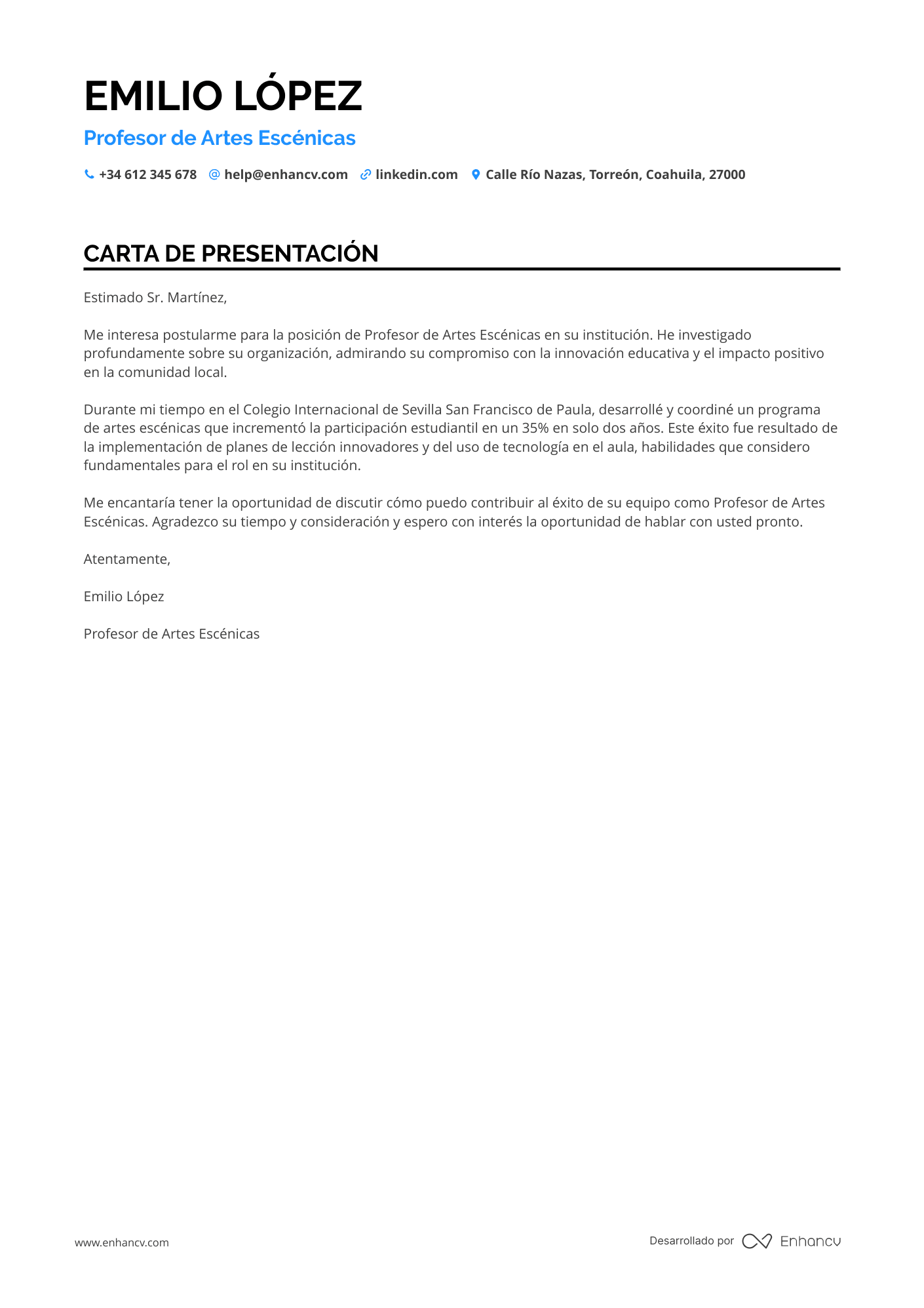 Maestro de Danza Resume Example