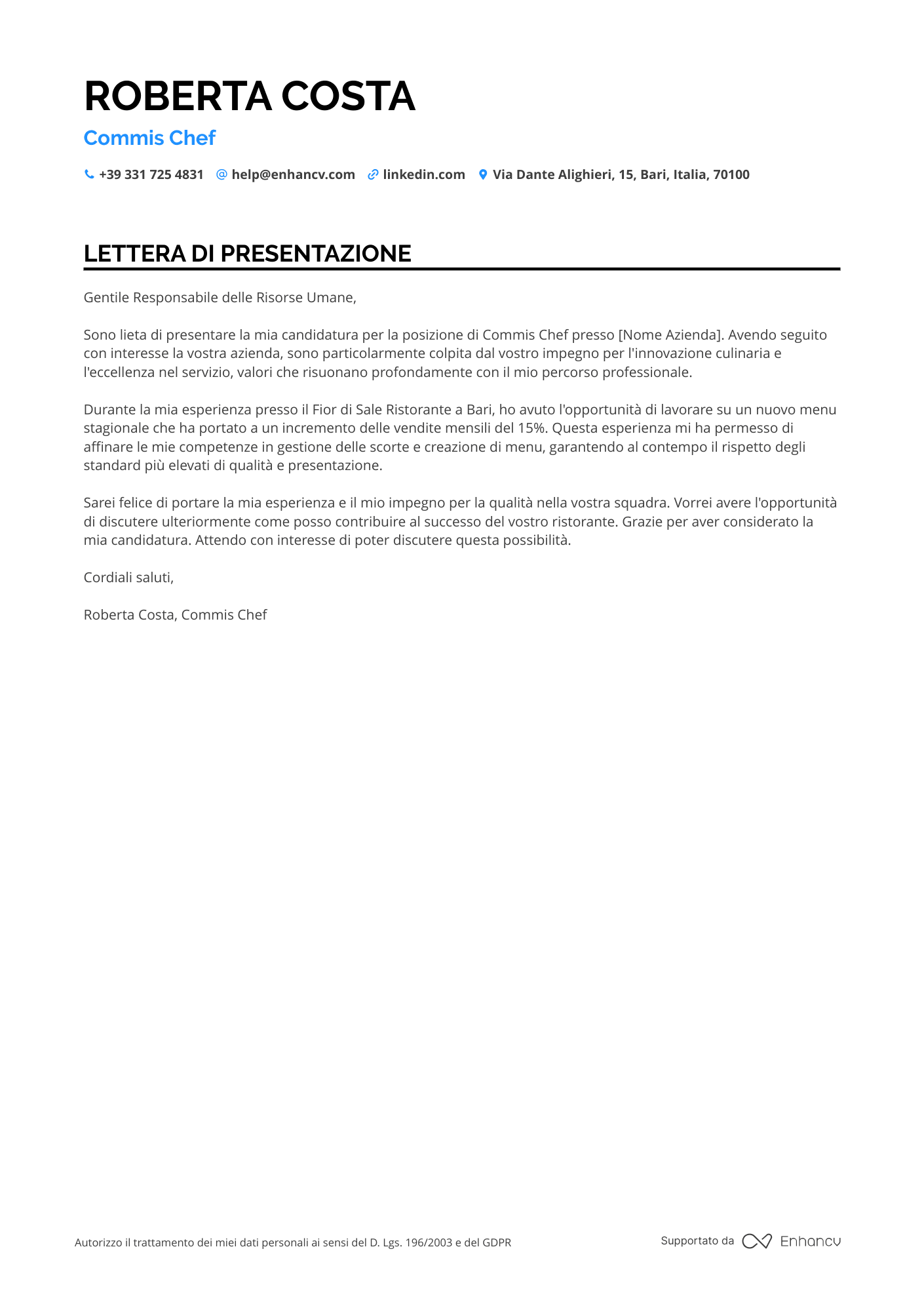 Pizzaiolo Junior Resume Example