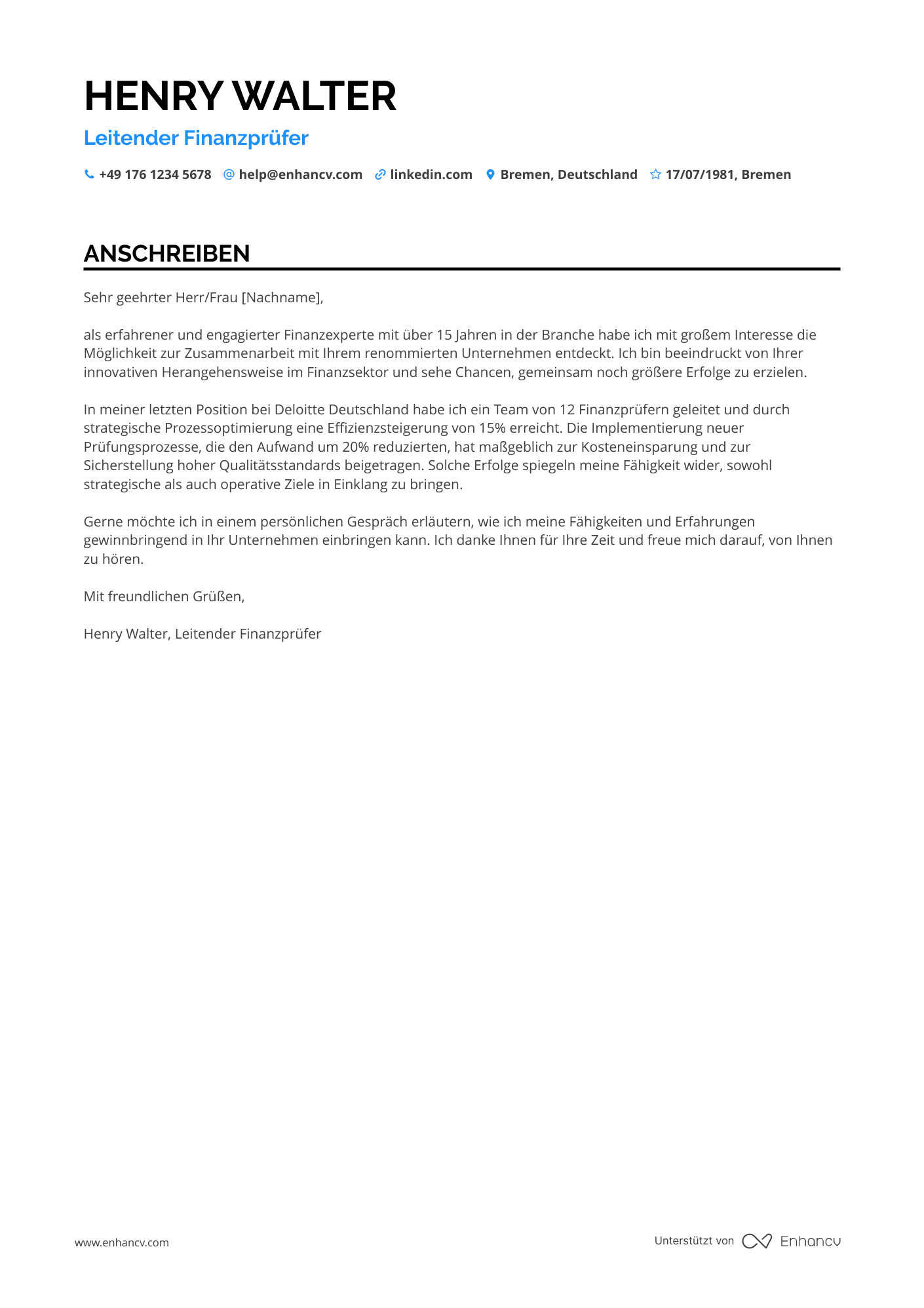 Finanzvorstand für Finanzprüfung Resume Example