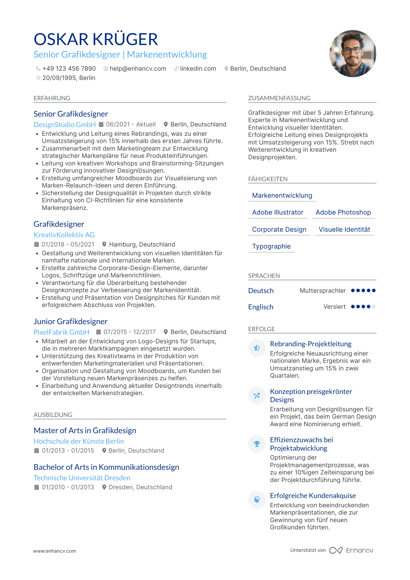 Lebenslauf als Grafikdesigner für Markenentwicklung Resume Example