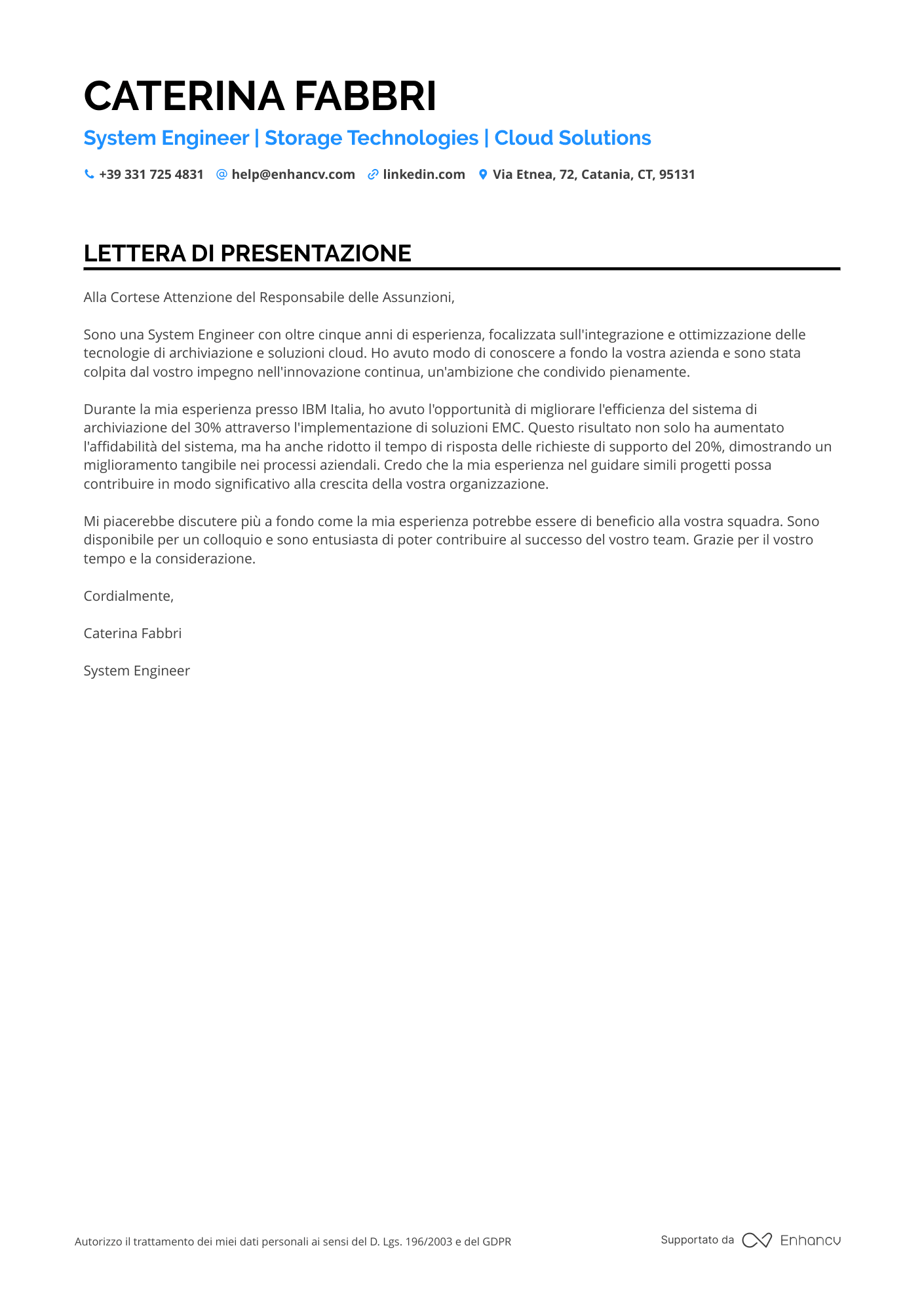 Ingegnere di Sistema Amazon Resume Example