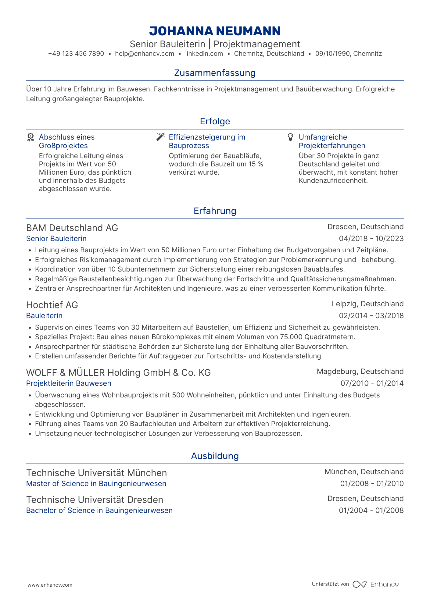 Lebenslauf als Senior Bauleiter Resume Example