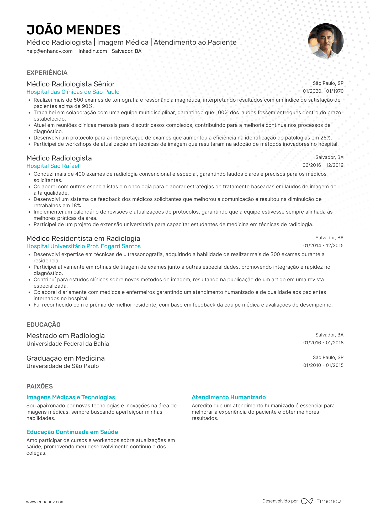Médico Radiologista Resume Example