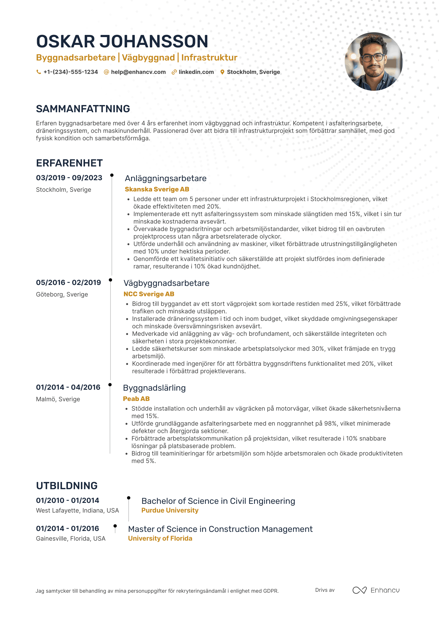 CV för Byggnadsarbetare Vägbyggare Resume Example