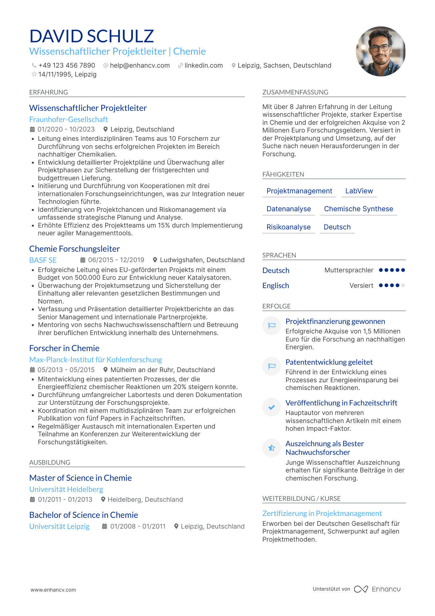 Lebenslauf als Wissenschaftlicher Projektleiter Resume Example
